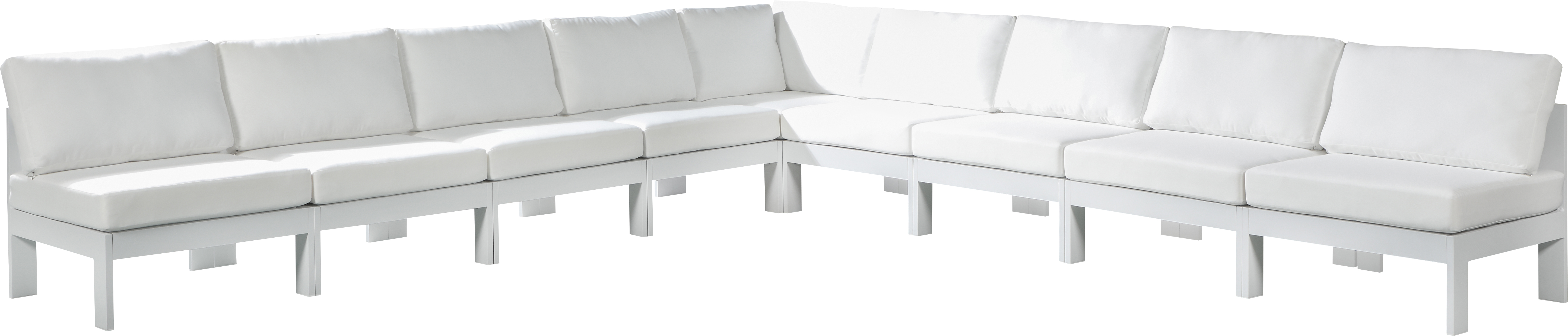 Meridian Furniture Nizuc White Fabric Outdoor Patio Modular 9pc Sectional
