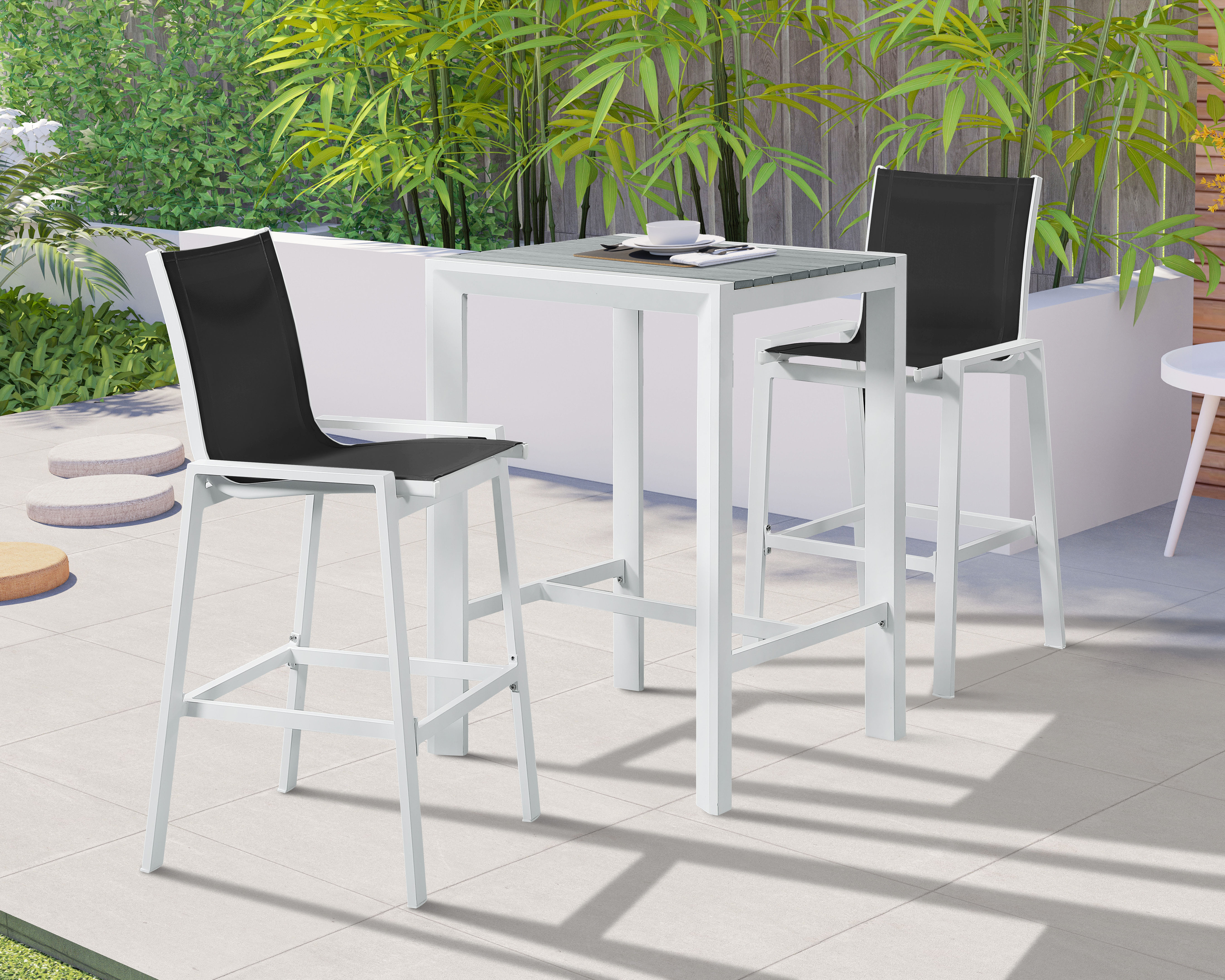 Meridian Furniture Nizuc Grey Black 3pc Outdoor Bar Set