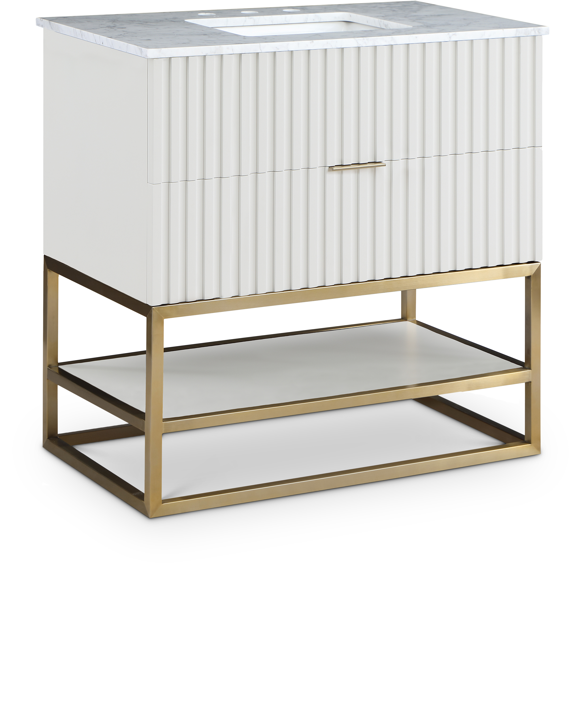 Meridian Furniture Monad White Brushed Gold 36 Inch Bathroom Vanity