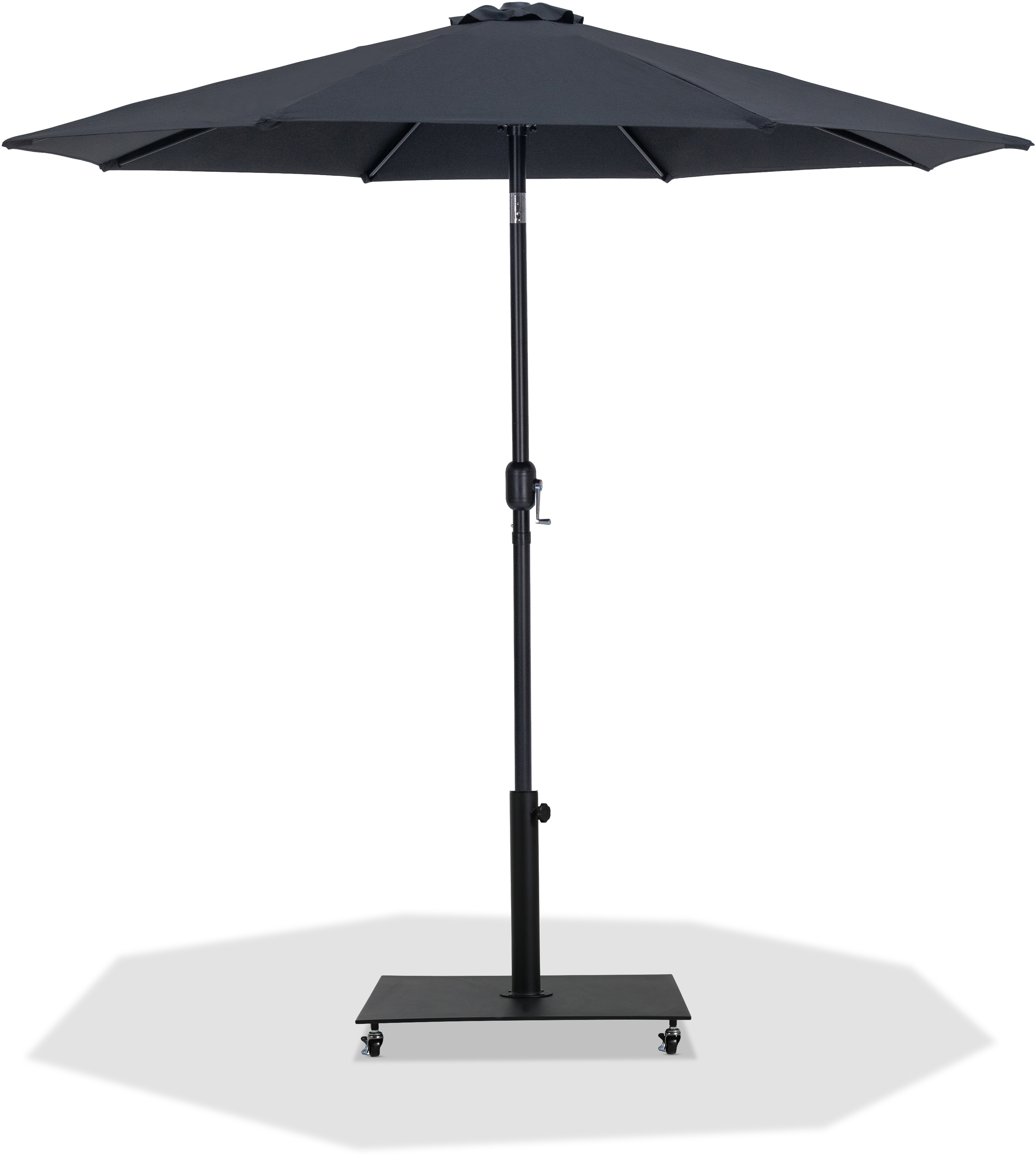 Meridian Furniture Fiji Matte Black Fabric Aluminum Umbrella with Base Set