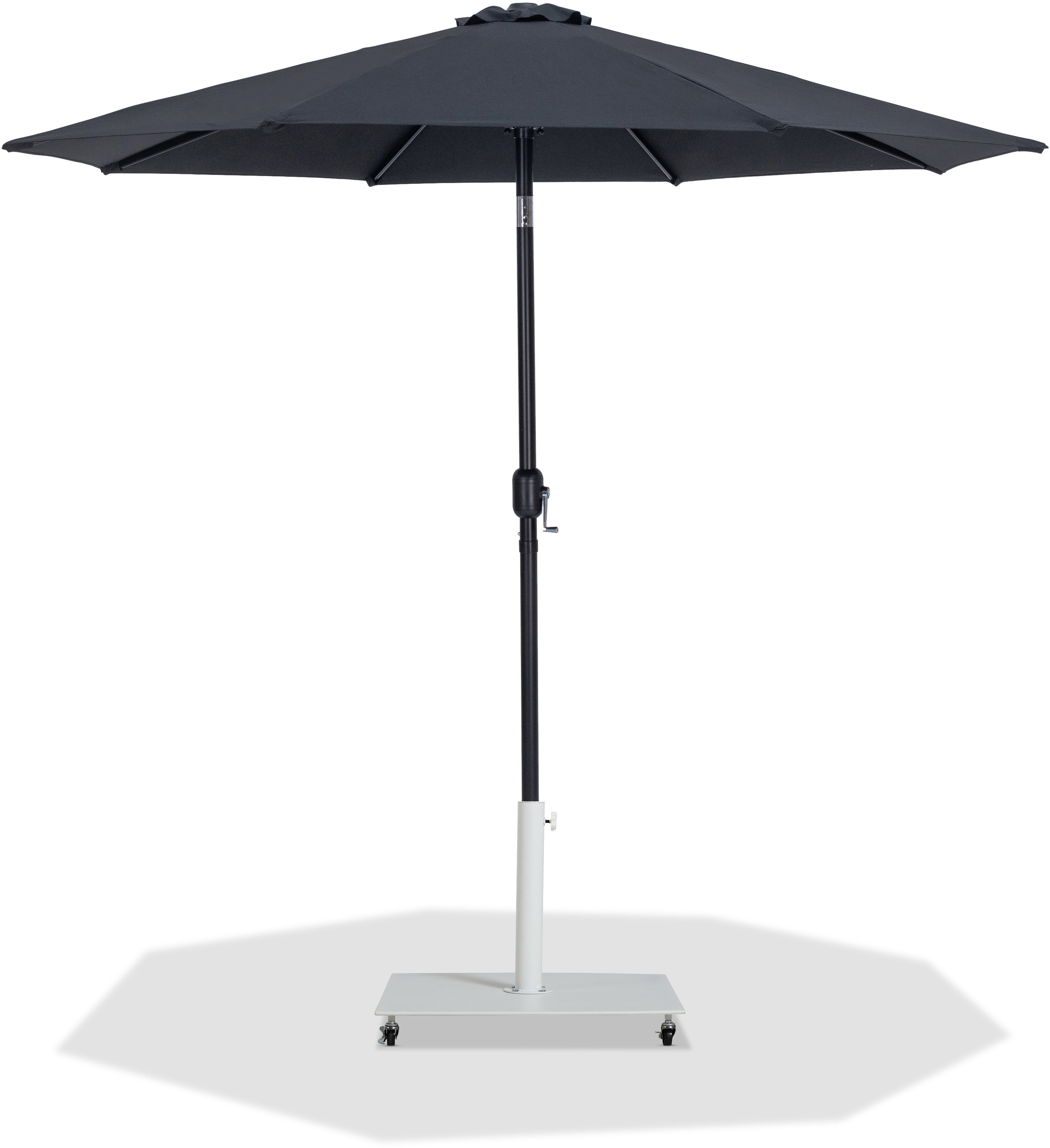 Meridian Furniture Fiji Matte Black Fabric White Aluminum Umbrella with Bas...
