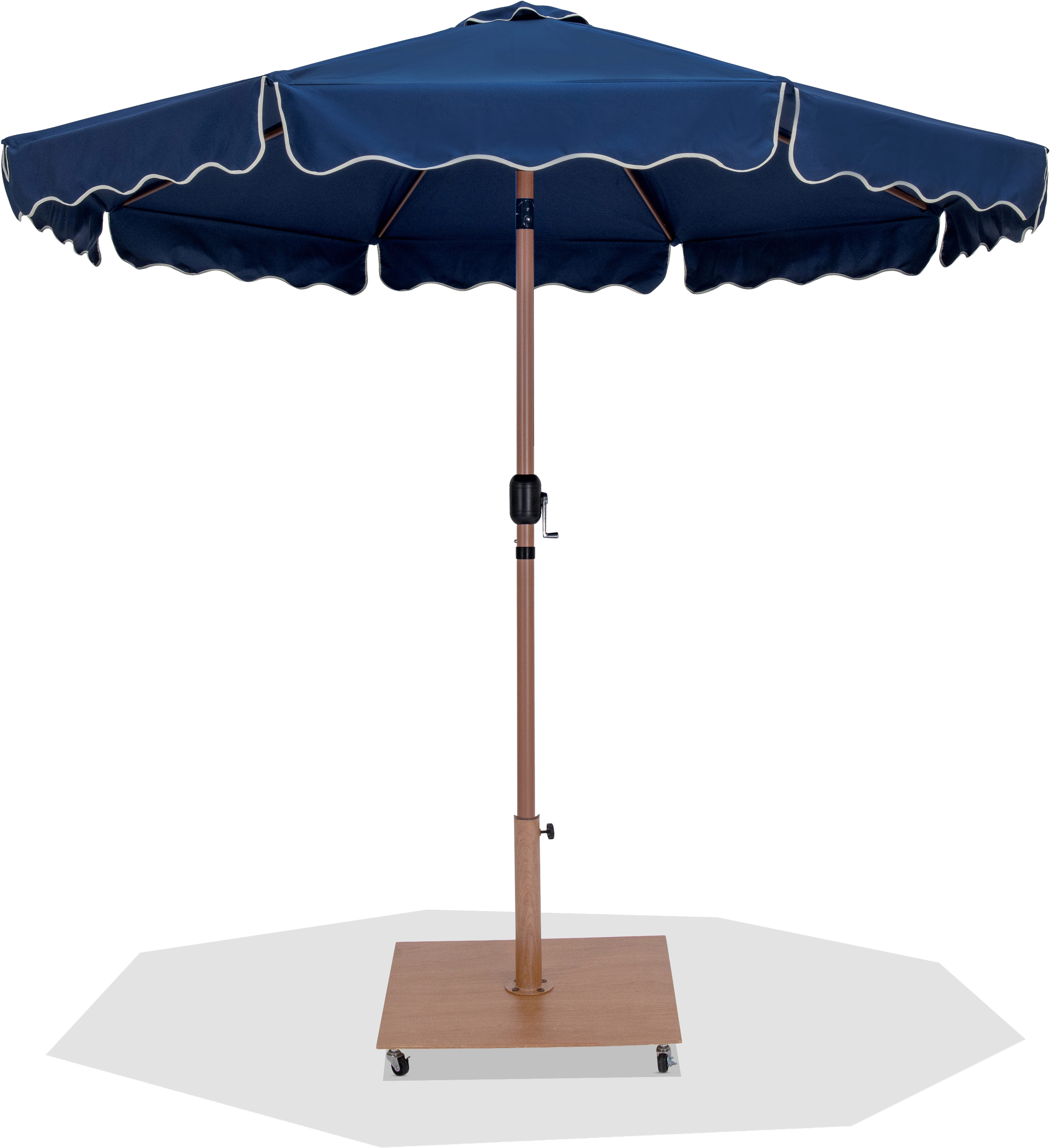 Meridian Furniture Amalfi Navy Fabric Cream Teak Patio Umbrella with Base S...