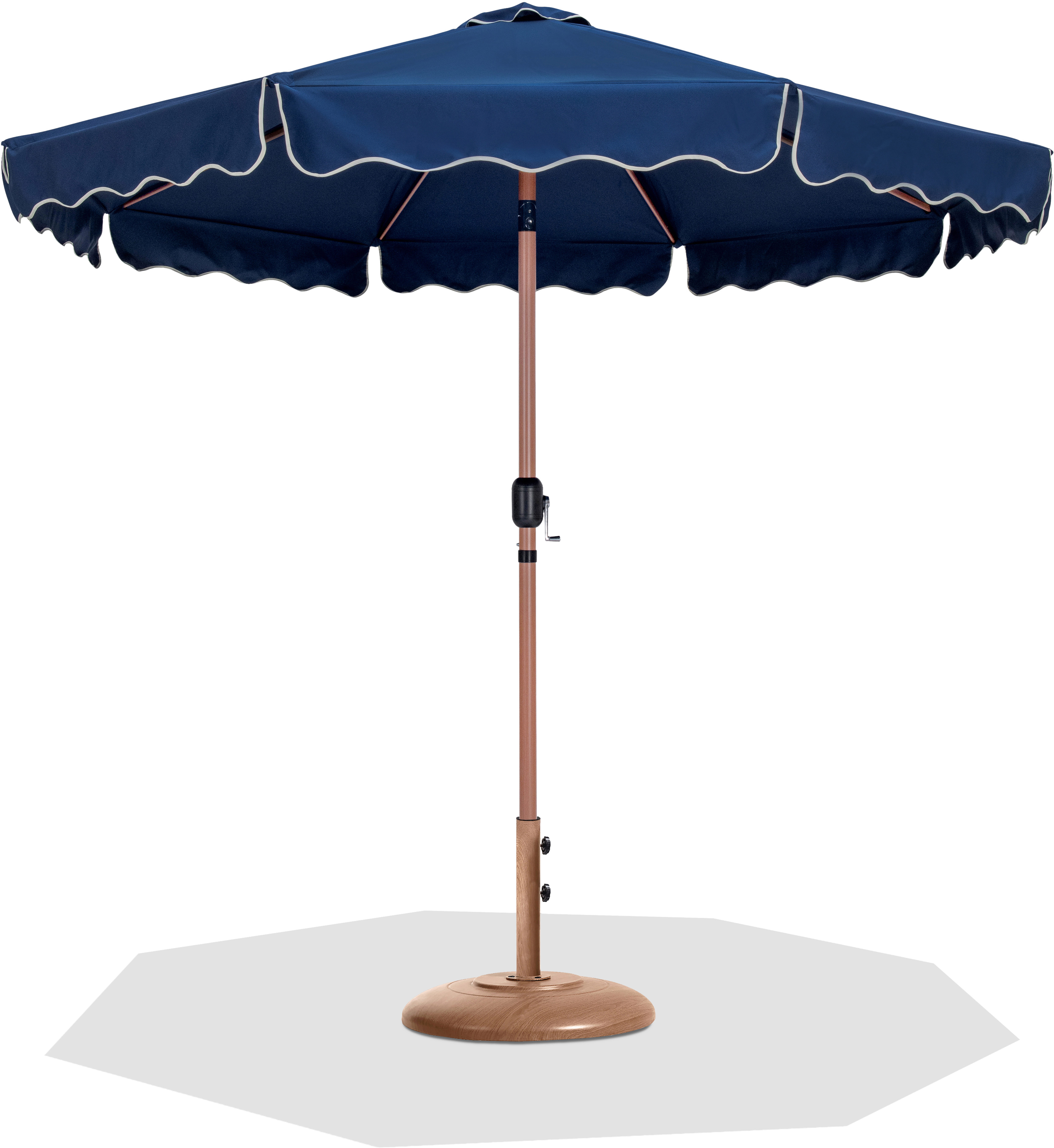 Meridian Furniture Amalfi Navy Fabric Cream Teak Patio Umbrella with Round ...