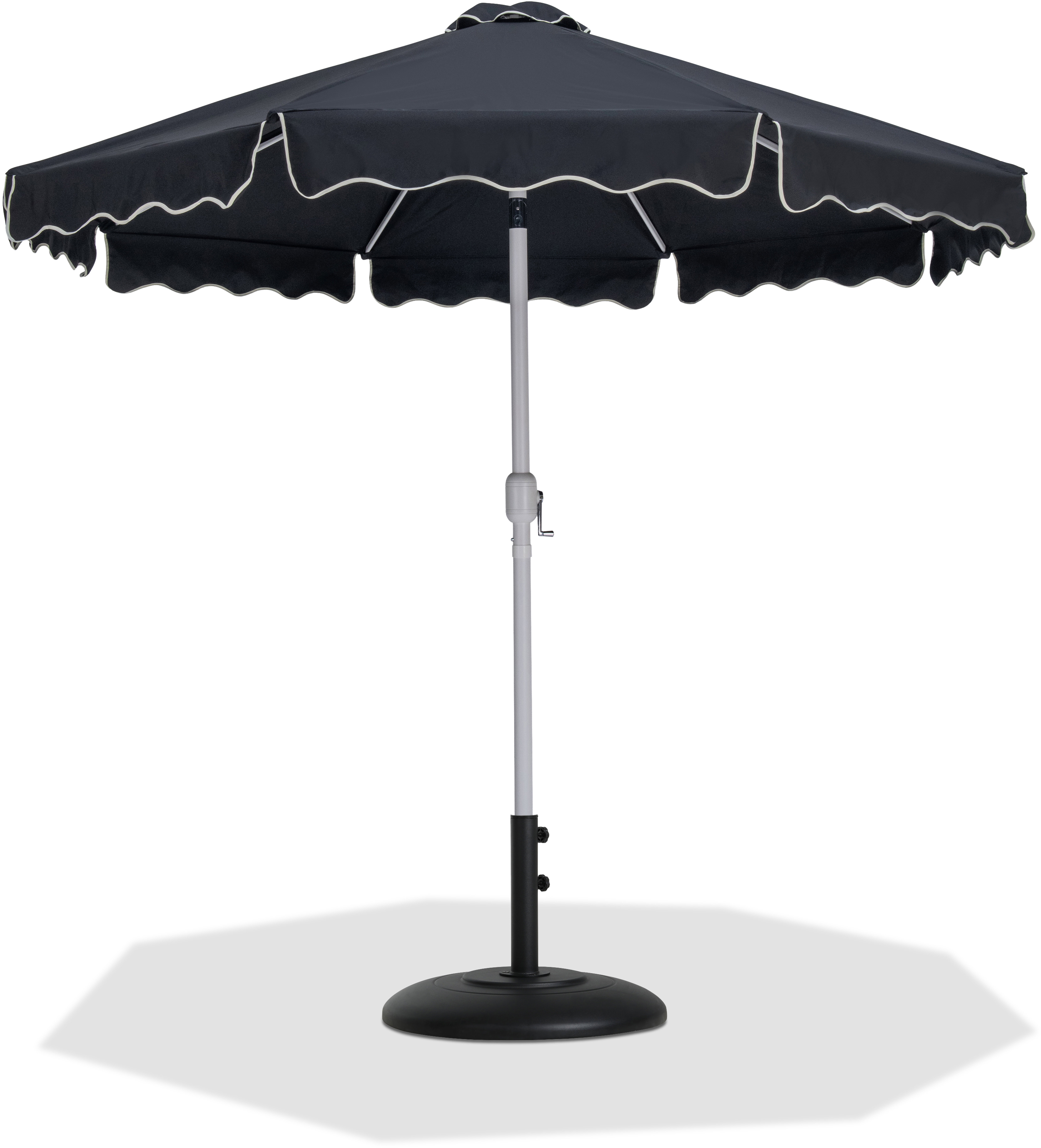Meridian Furniture Amalfi Black Fabric Cream Black Patio Umbrella with Base...