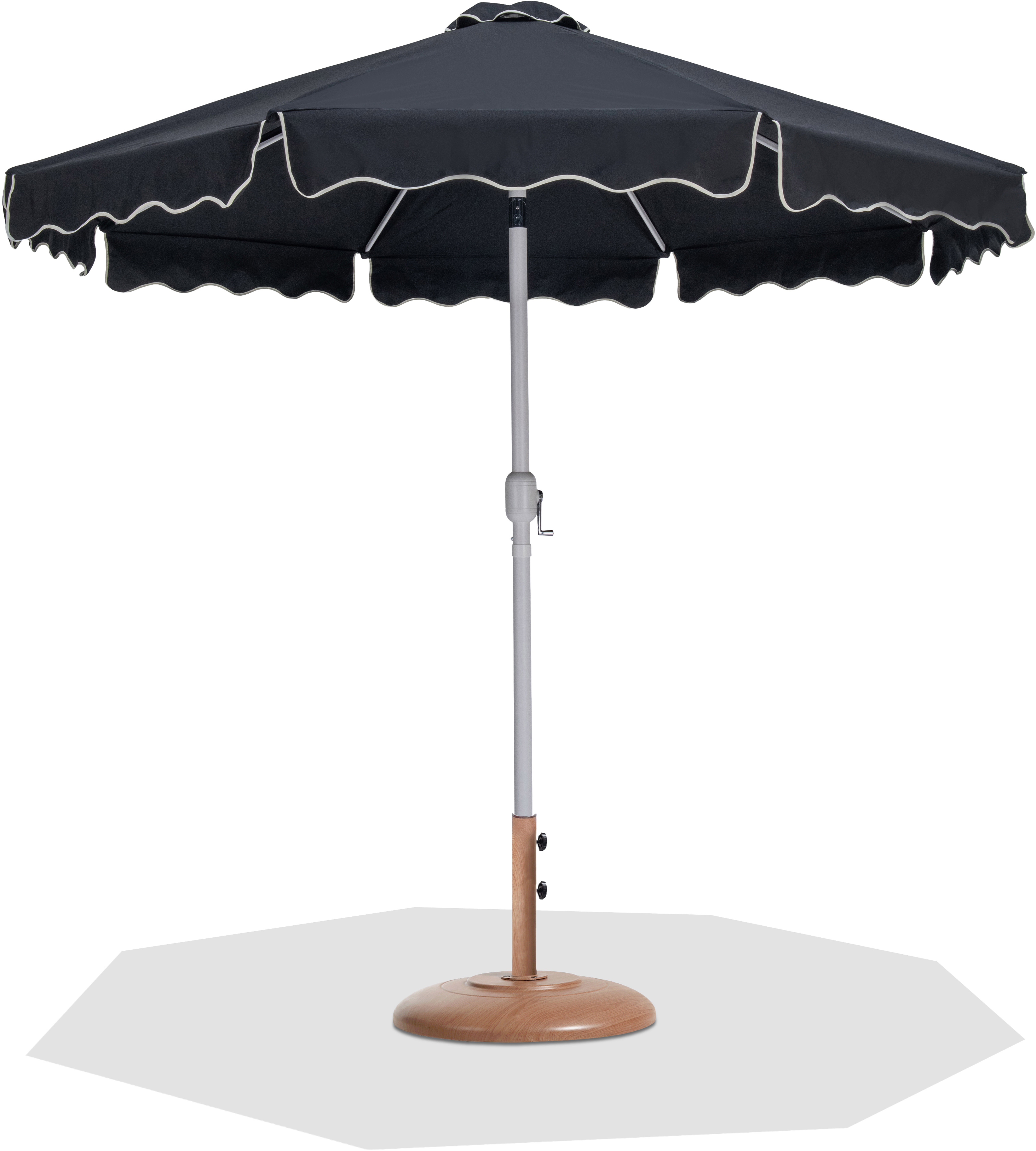 Meridian Furniture Amalfi Black Cream Piping Teak Umbrella with Round Base ...