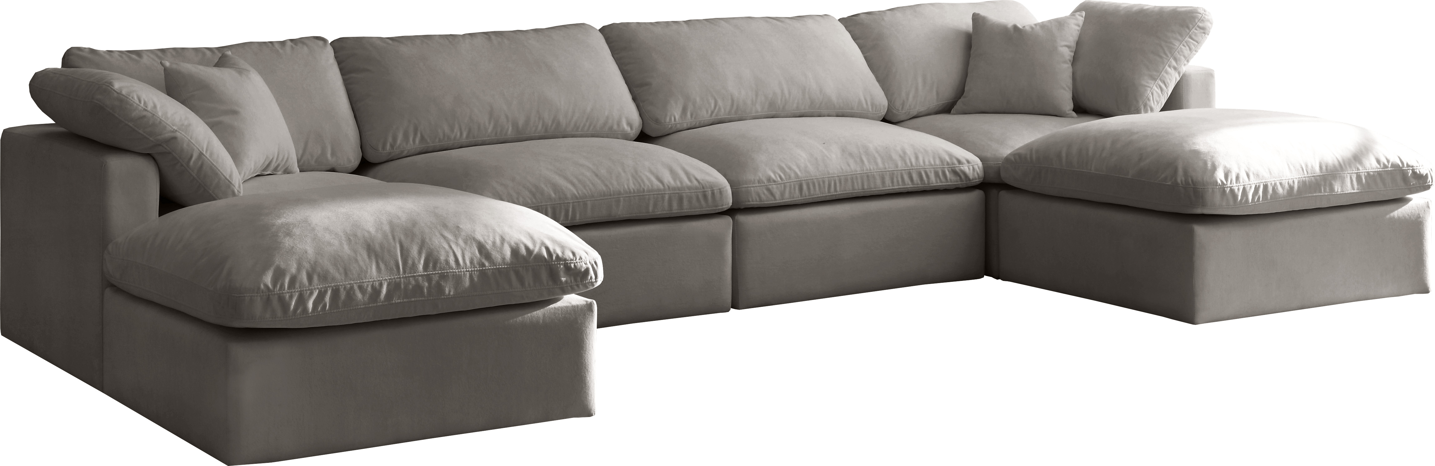 Meridian Furniture Plush Grey Modular 6pc Sectional with 2 Ottomans