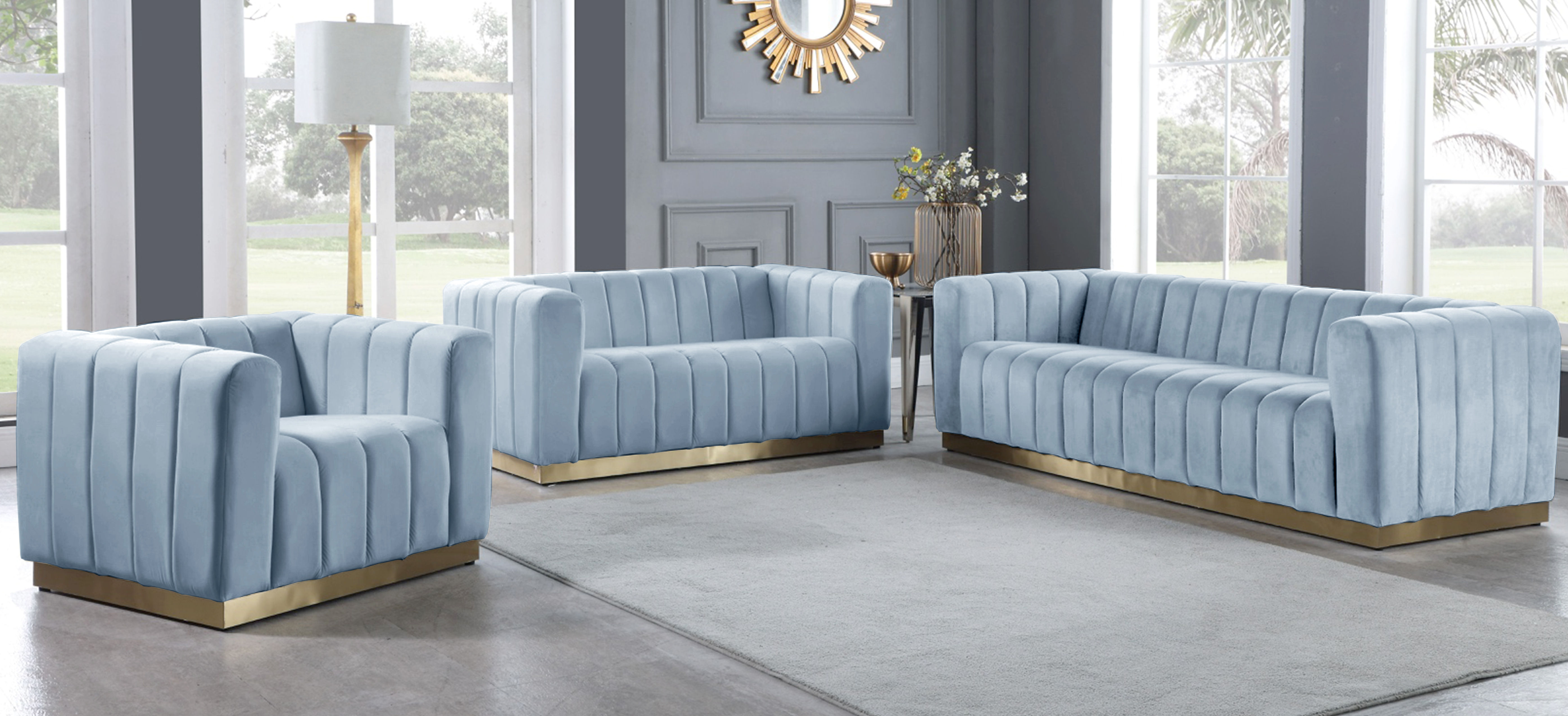 Meridian Furniture Marlon Sky Blue 3pc Living Room Set