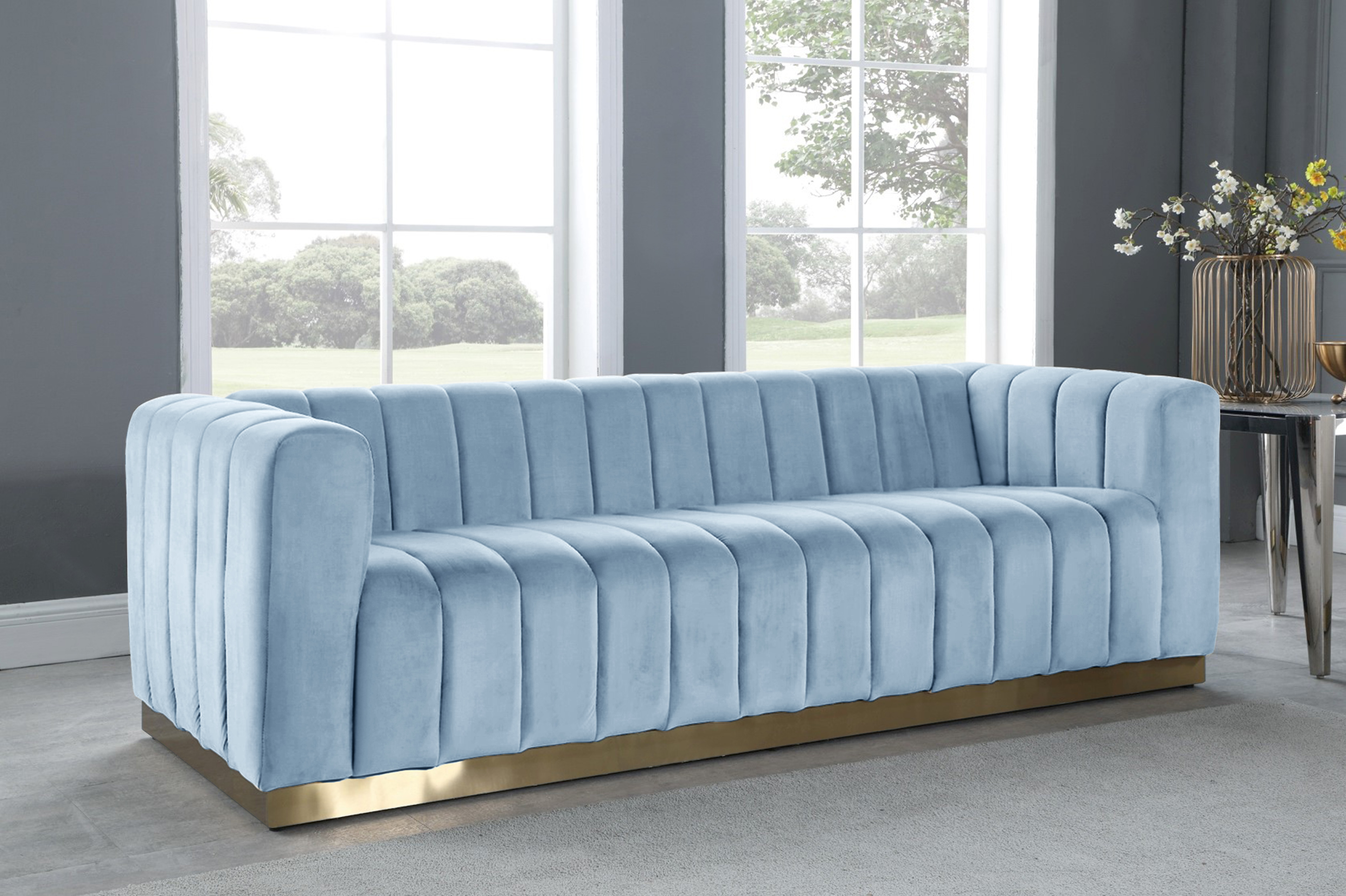 Meridian Furniture Marlon Sky Blue Velvet Sofa