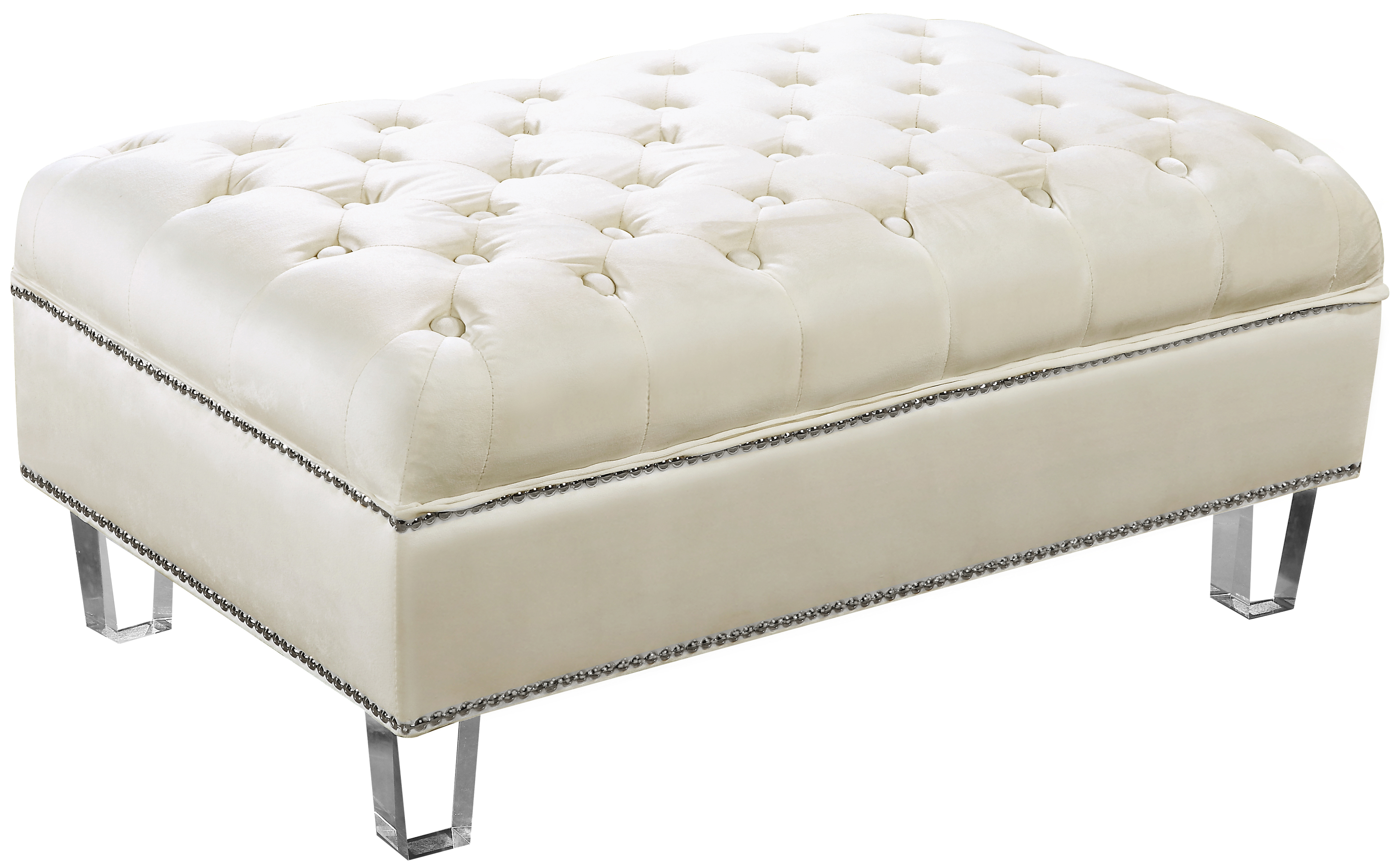 Waterfall Cream Velvet Ottoman