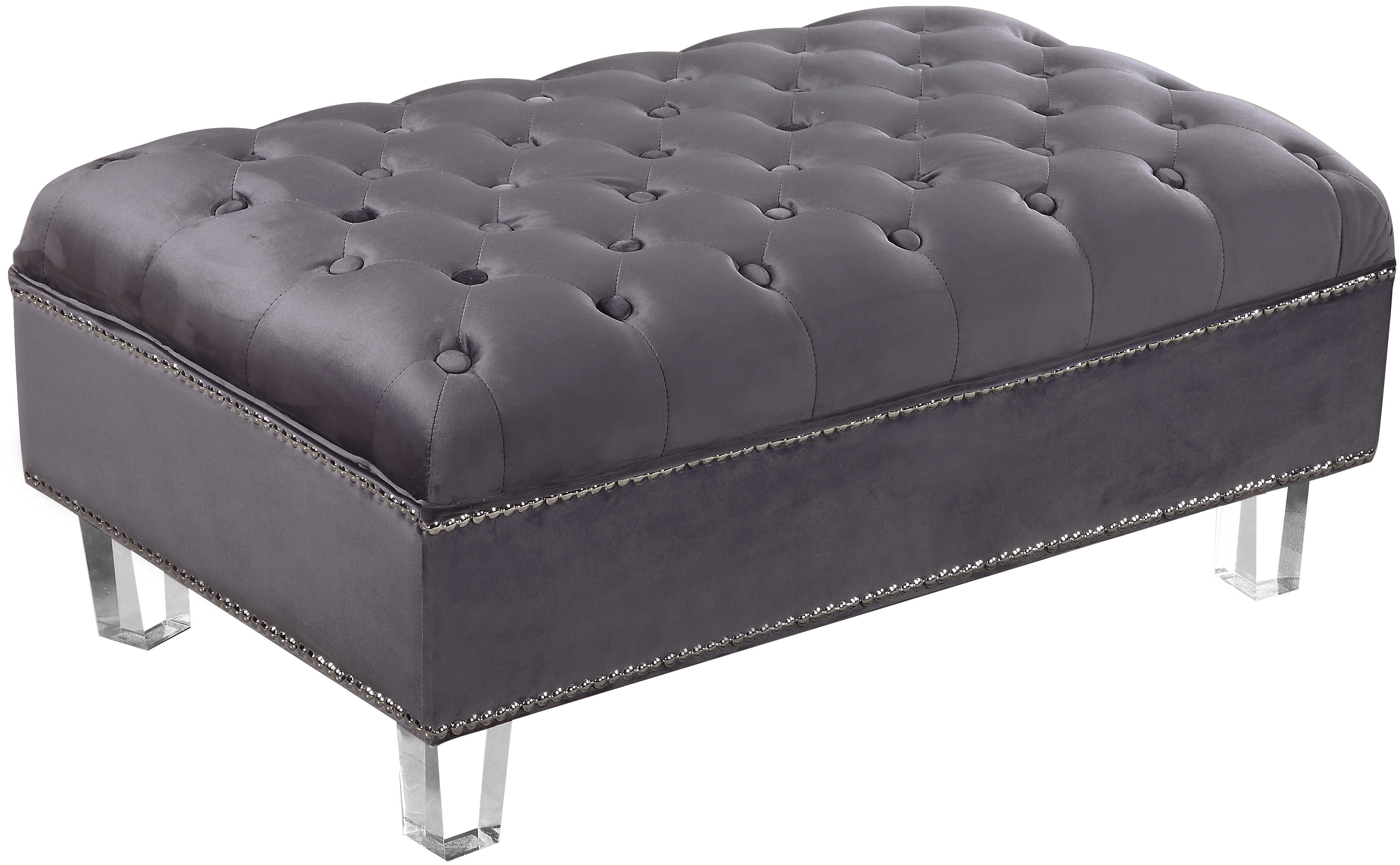 Waterfall Grey Velvet Ottoman