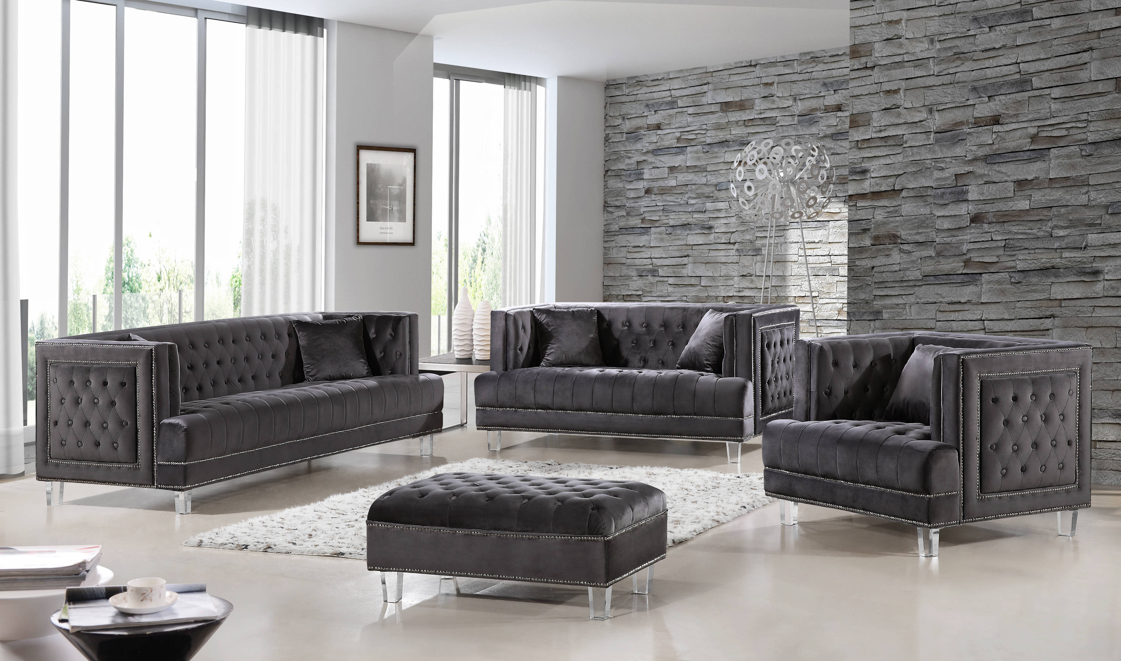 Design Edge Waterfall  Grey 4pc Living Room Set
