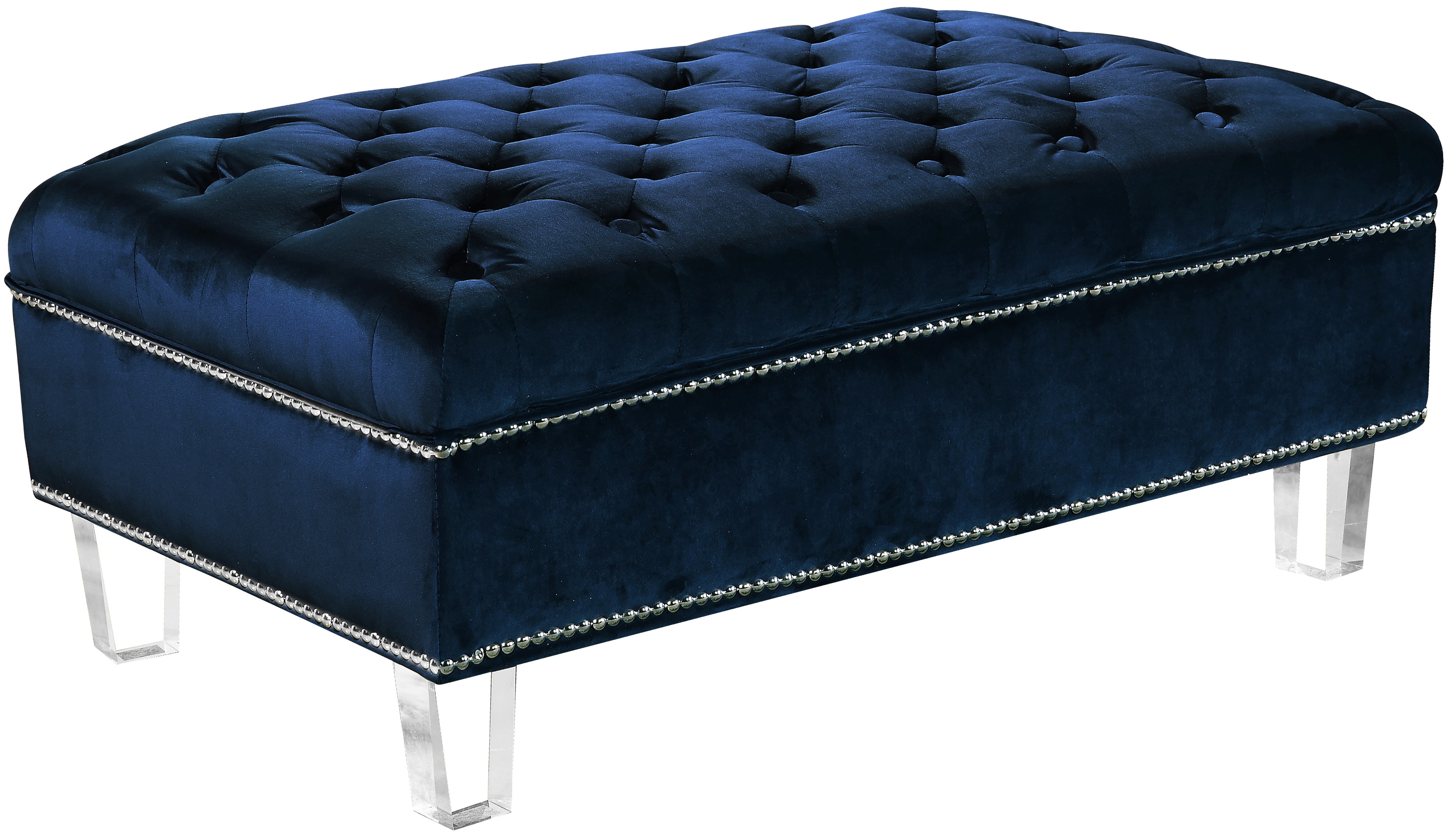 Waterfall Navy Velvet Ottoman