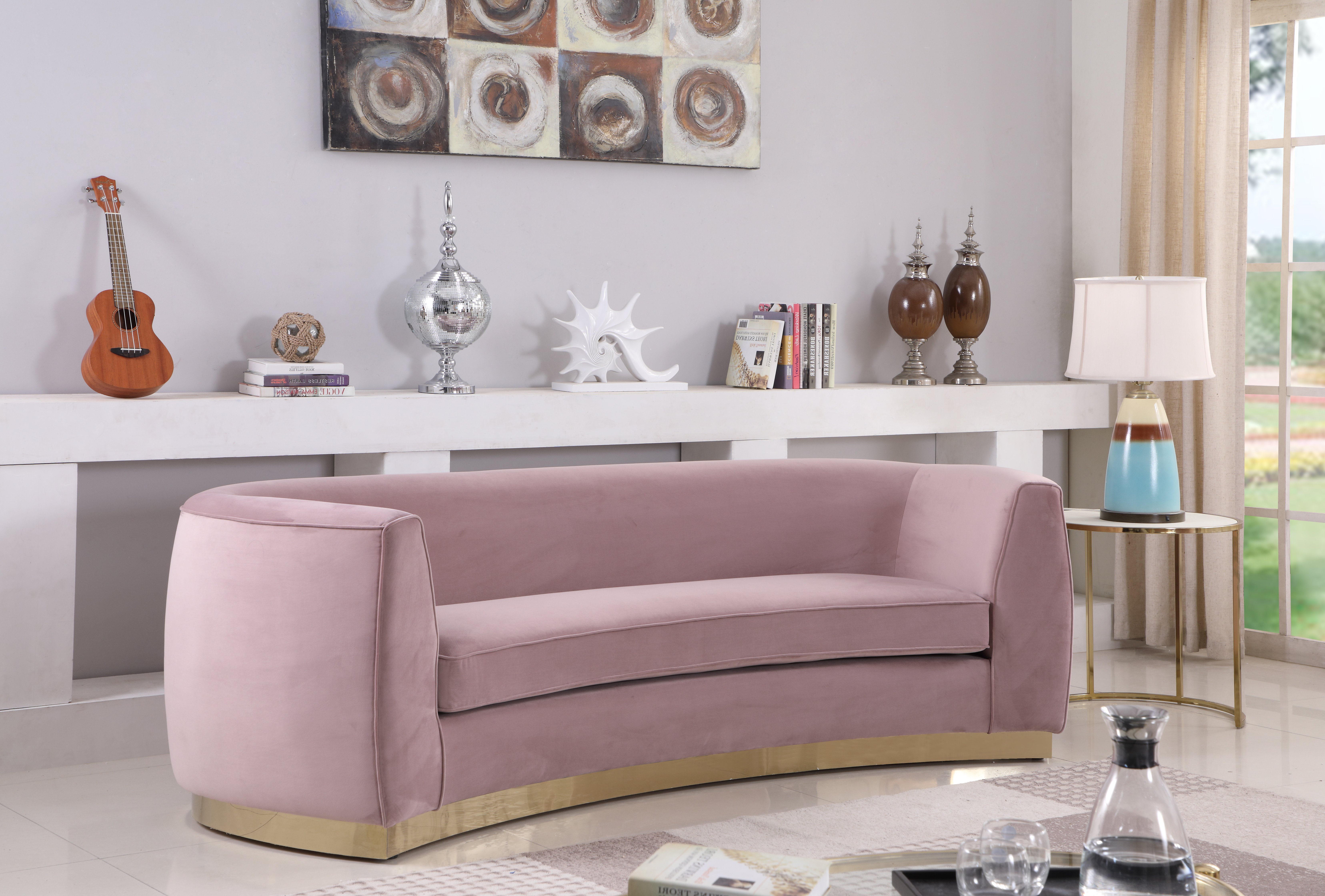 Design Edge Trundle  Pink Velvet Gold Base Sofa