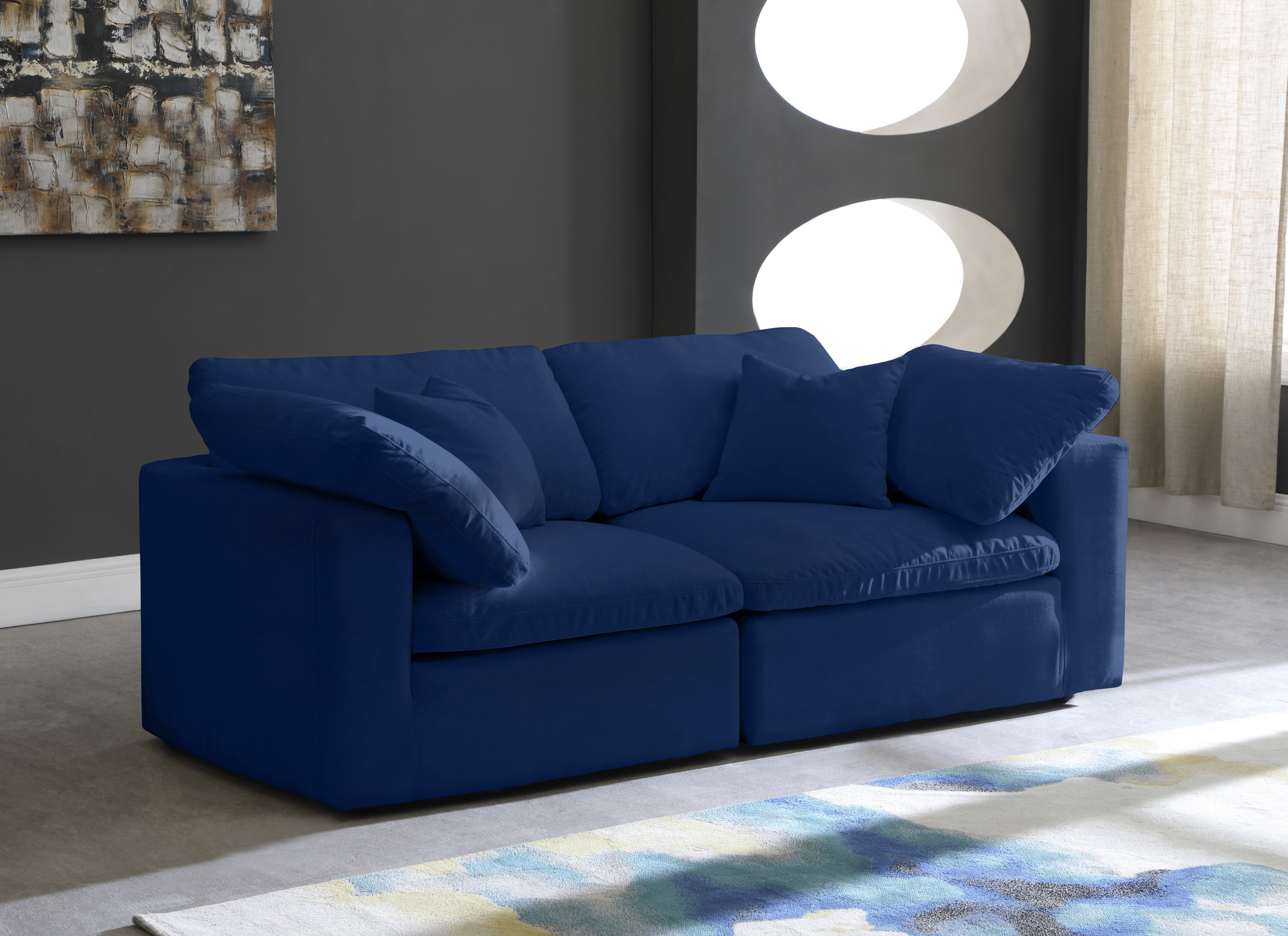 Meridian Furniture Cozy Navy Cloud Like Comfort Modular 2pc Sofa