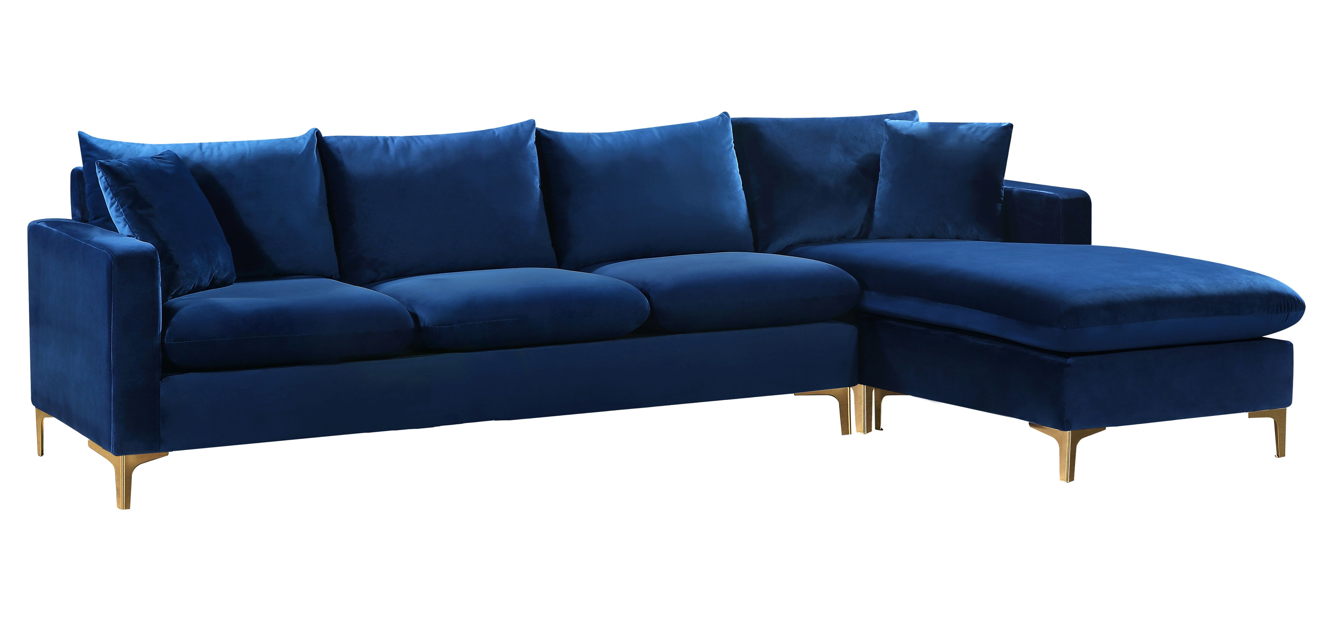 Meridian Furniture Naomi Navy Velvet 2pc Reversible Sectional