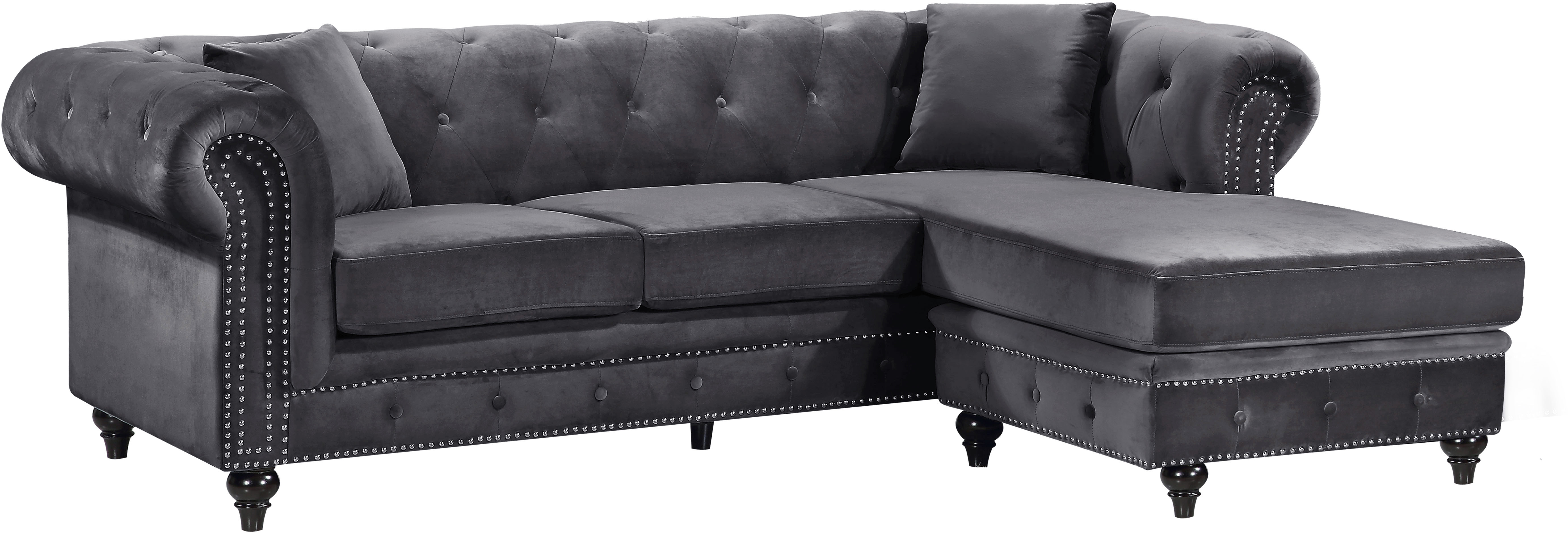 Design Edge Clifton  Grey Velvet 2pc Reversible Sectional