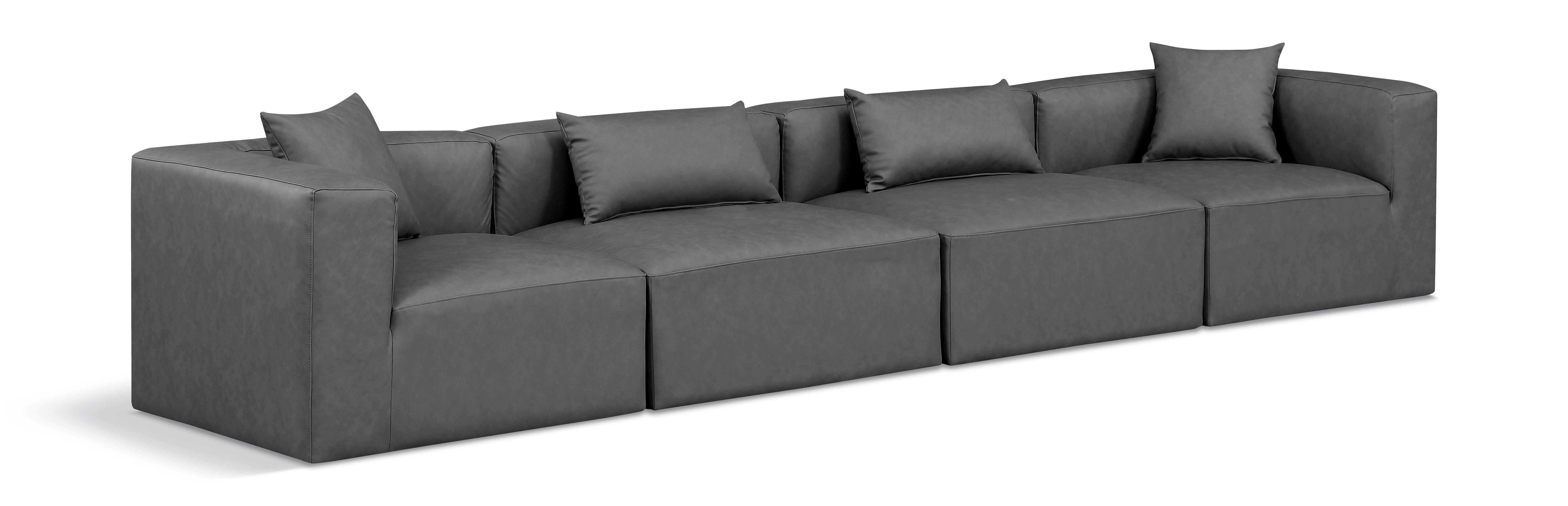 Meridian Furniture Cube Charcoal Grey Vegan Leather 4pc Modular Sofa