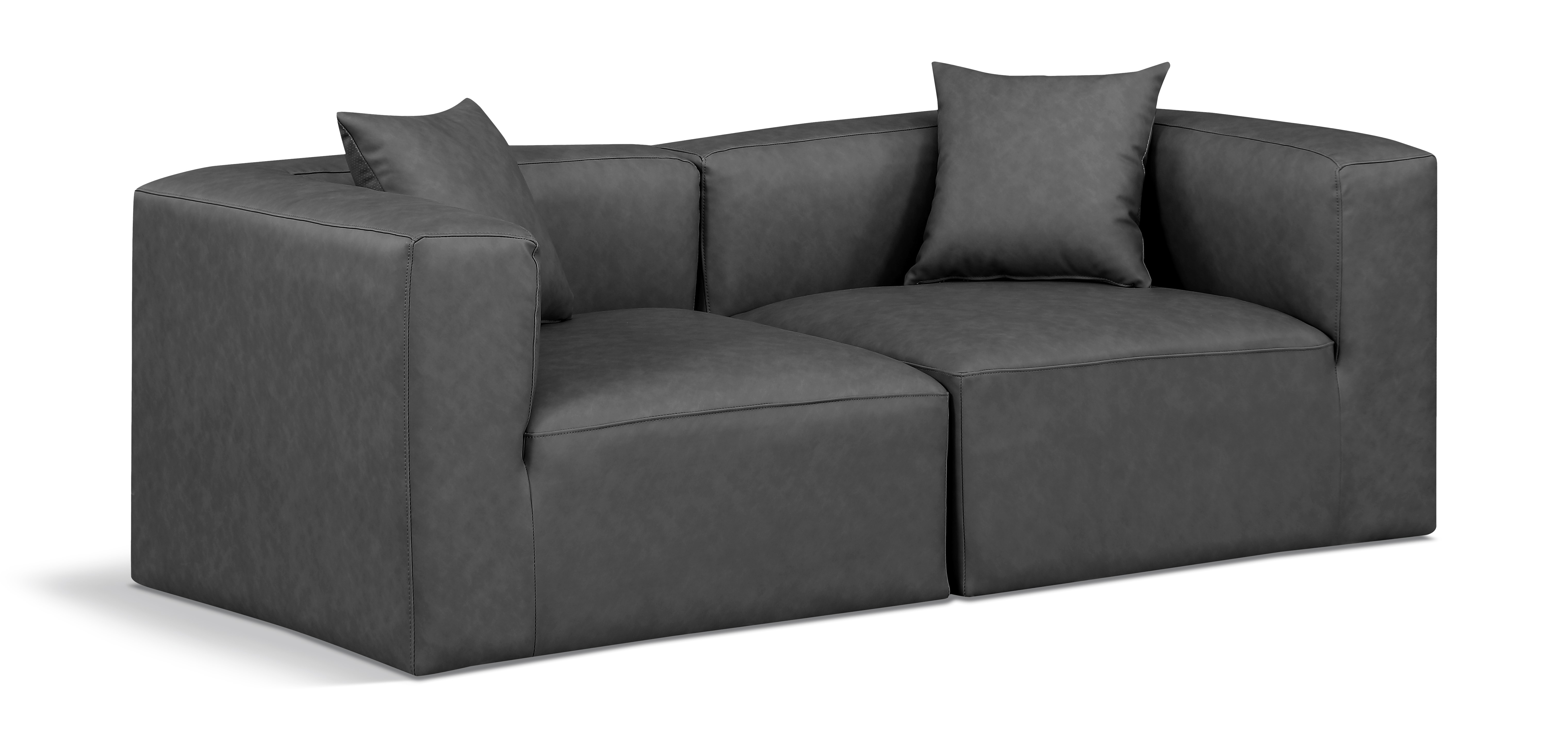 Meridian Furniture Cube Charcoal Grey Vegan Leather 2pc Modular Sofa