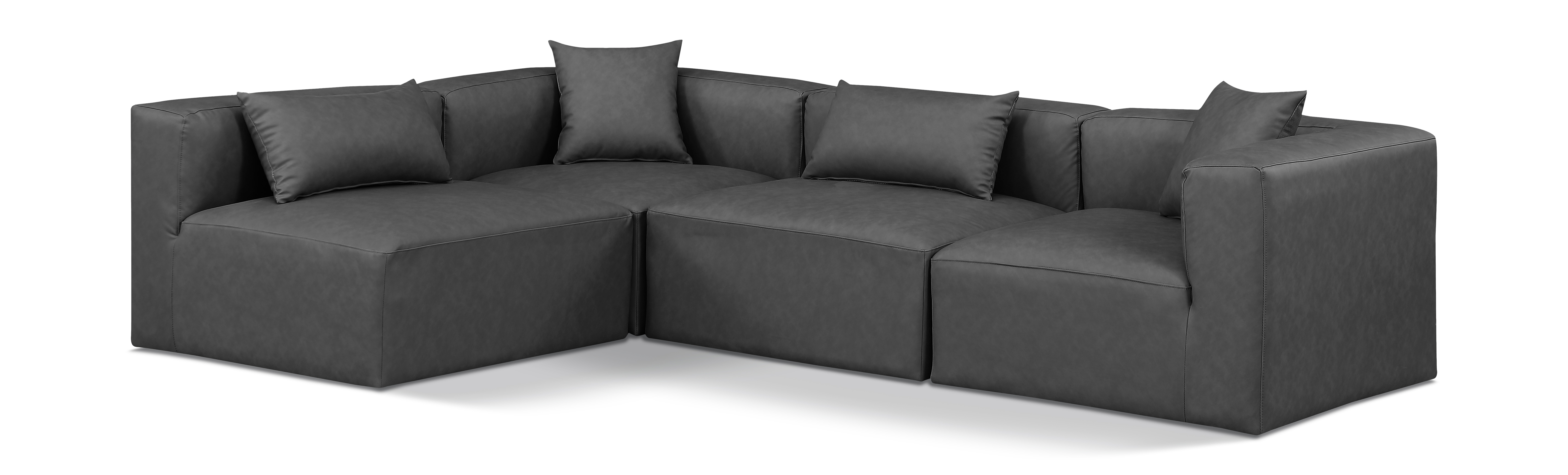 Meridian Furniture Cube Charcoal Grey Vegan Leather Modular 4pc Sectional