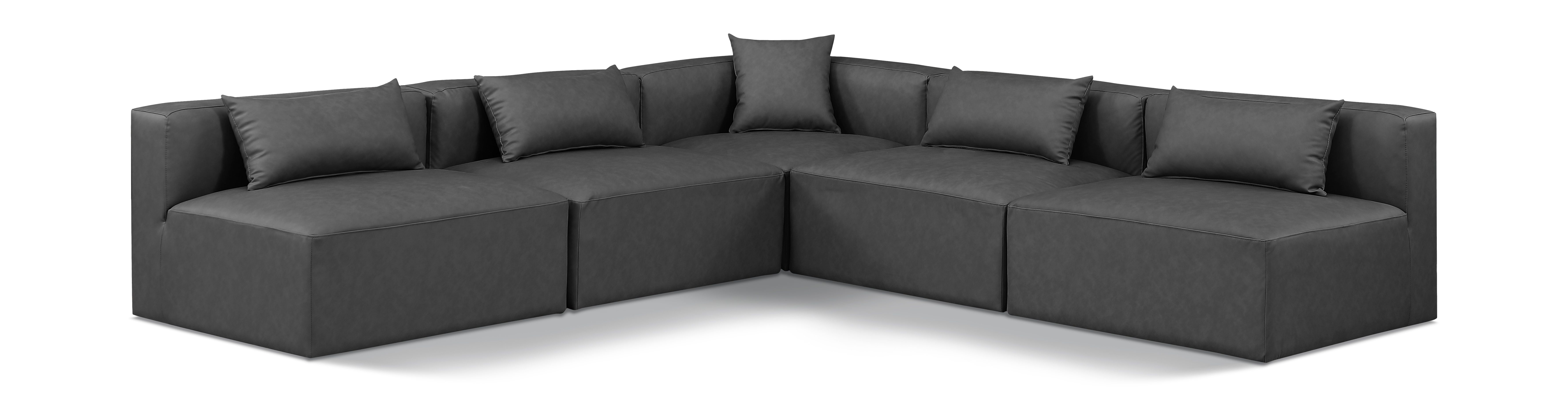 Meridian Furniture Cube Charcoal Grey Leather 5pc Modular Armless Sectional