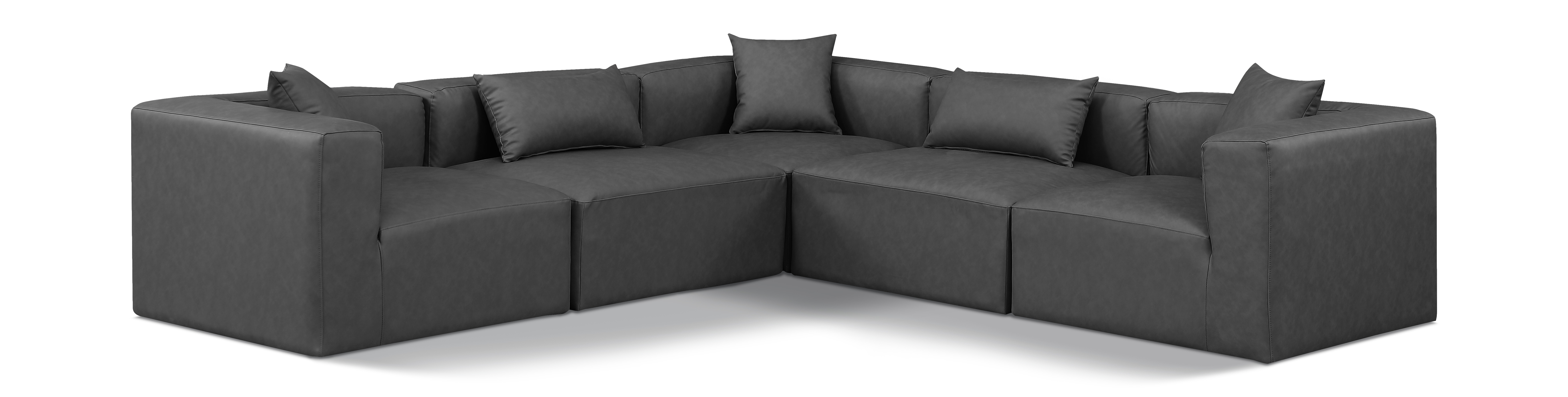 Meridian Furniture Cube Charcoal Grey Vegan Leather Modular 5pc Sectional