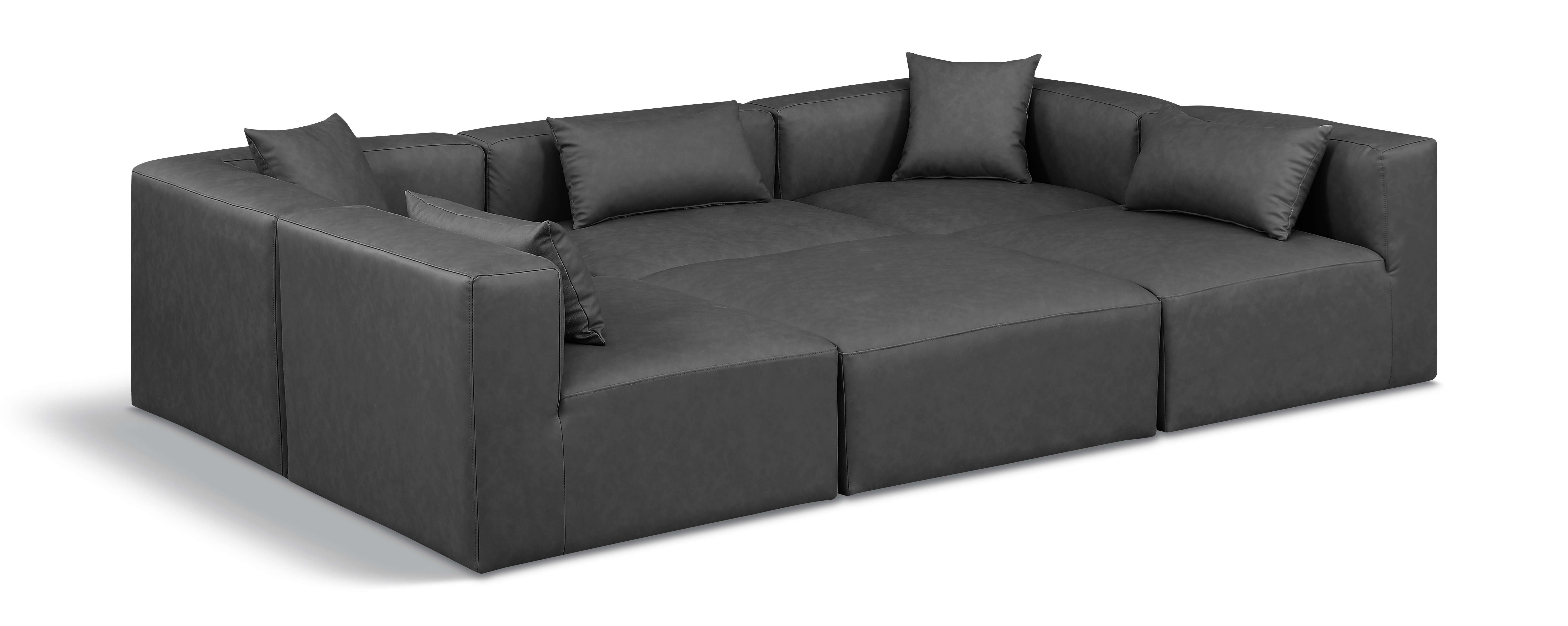Meridian Furniture Cube Charcoal Grey Vegan Leather 6pc Sectional