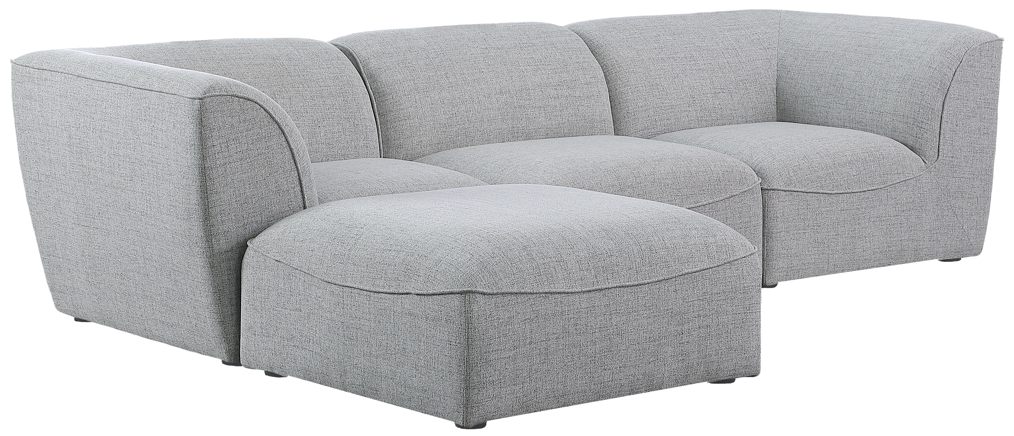 Meridian Furniture Miramar Grey 4pc Modular Sectional with Ottoman