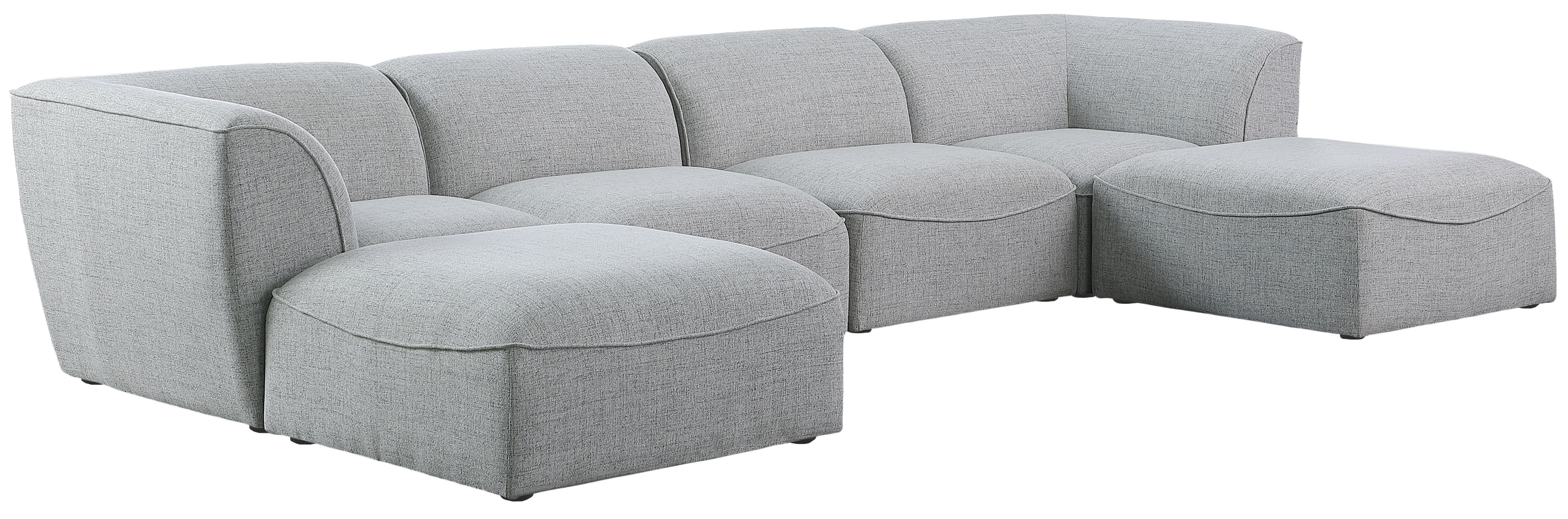 Meridian Furniture Miramar Grey 6pc Modular Sectional with 2 Ottmans