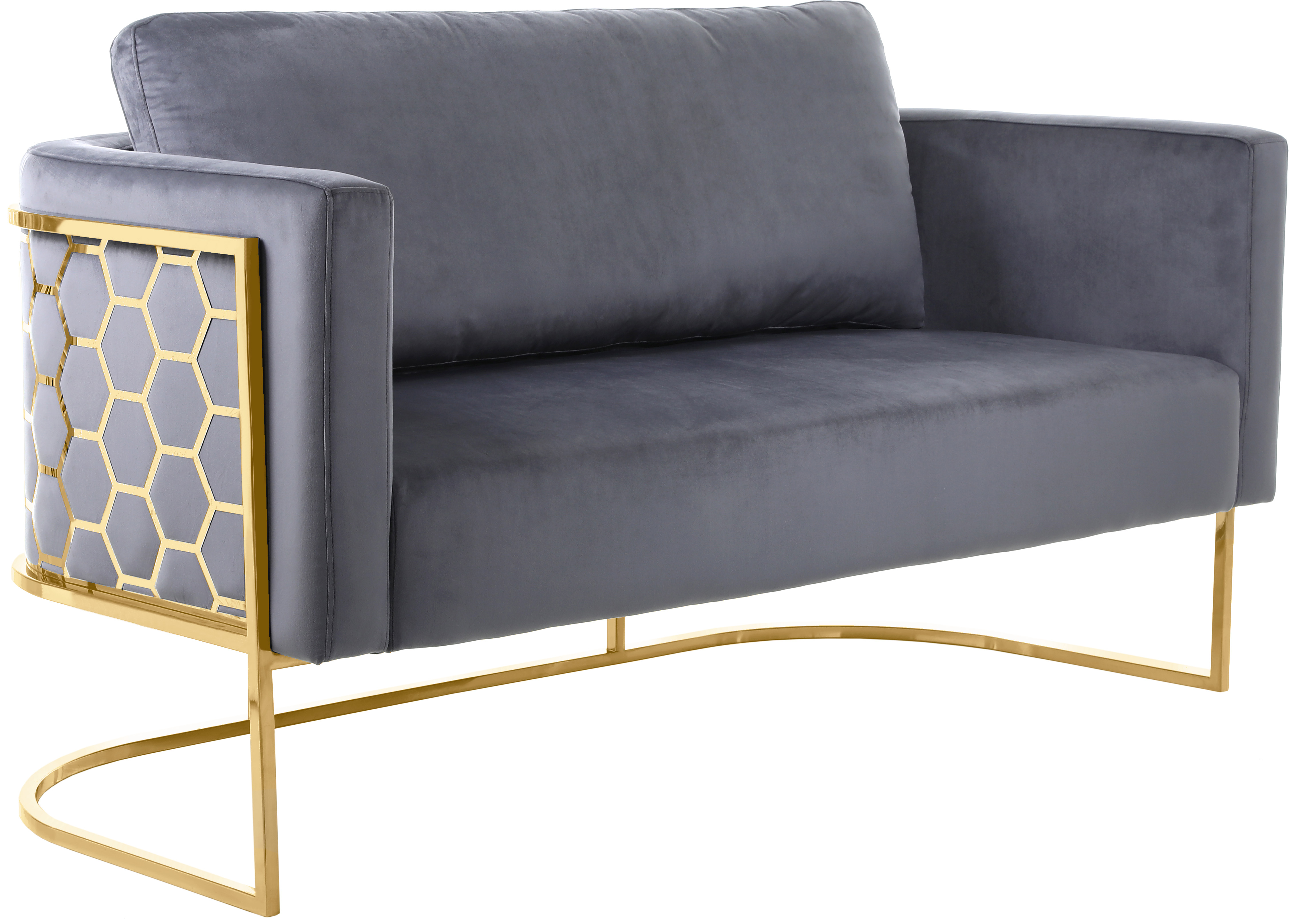Meridian Furniture Casa Grey Velvet Gold Loveseat