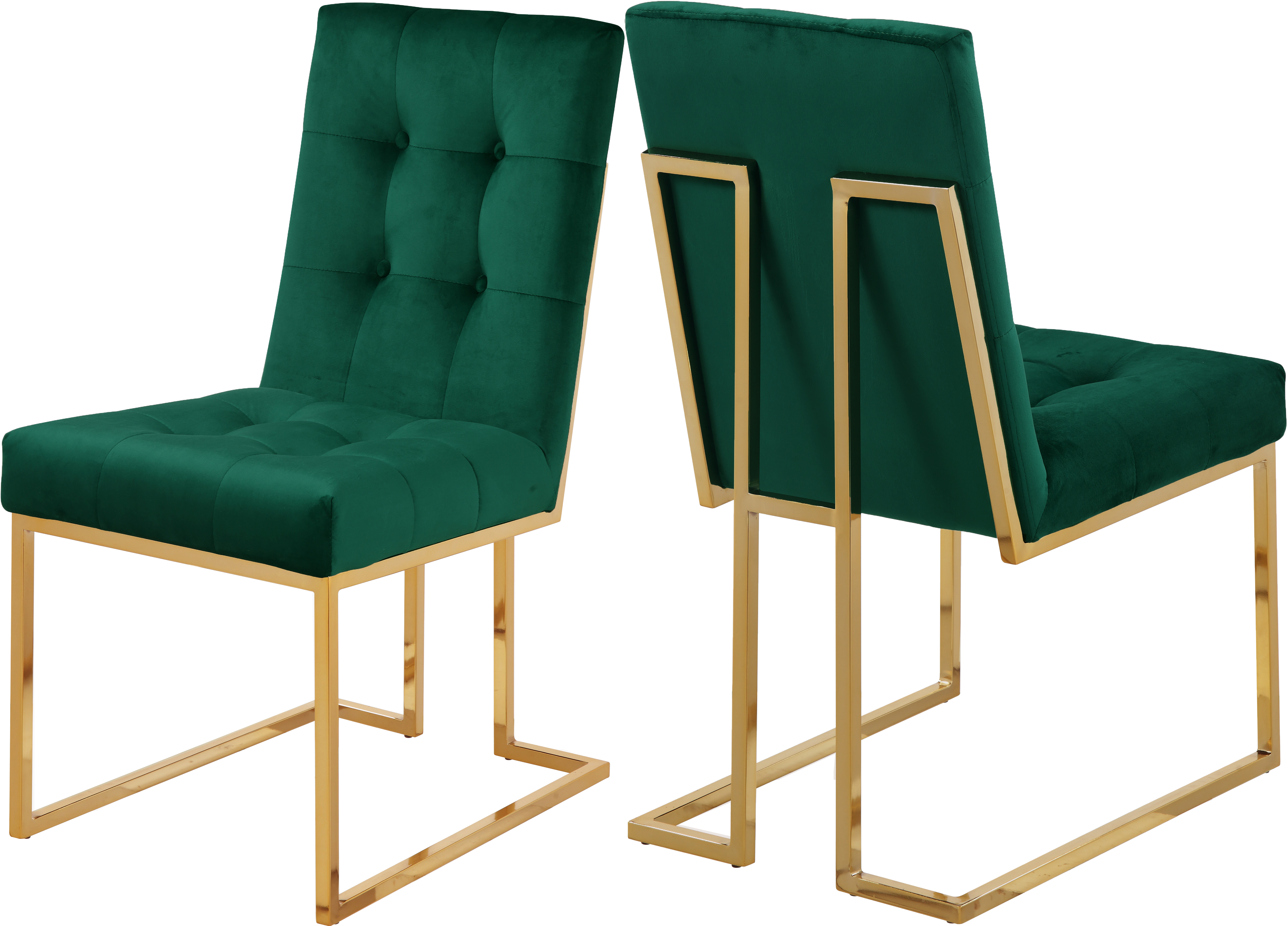 2 Meridian Furniture Pierre Green Velvet Dining Chairs