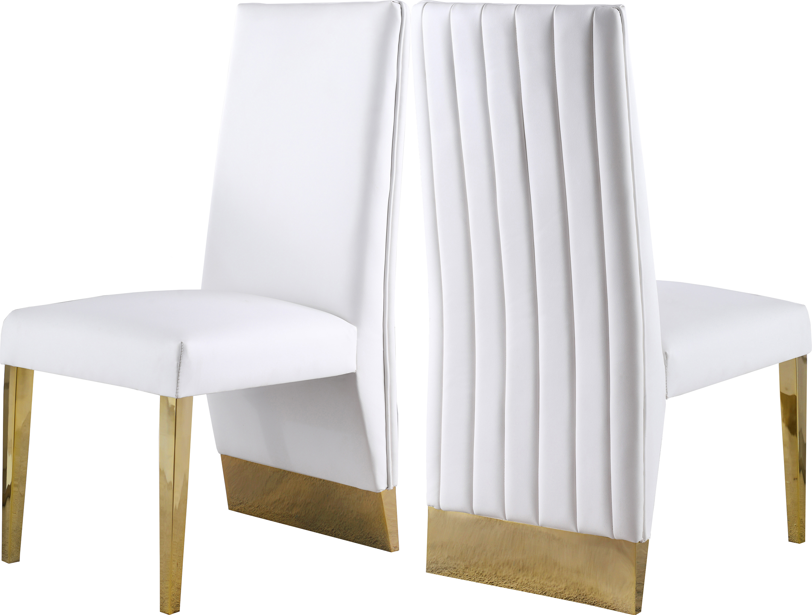 2 Meridian Furniture Porsha White Vegan Leather Gold Dining Chairs