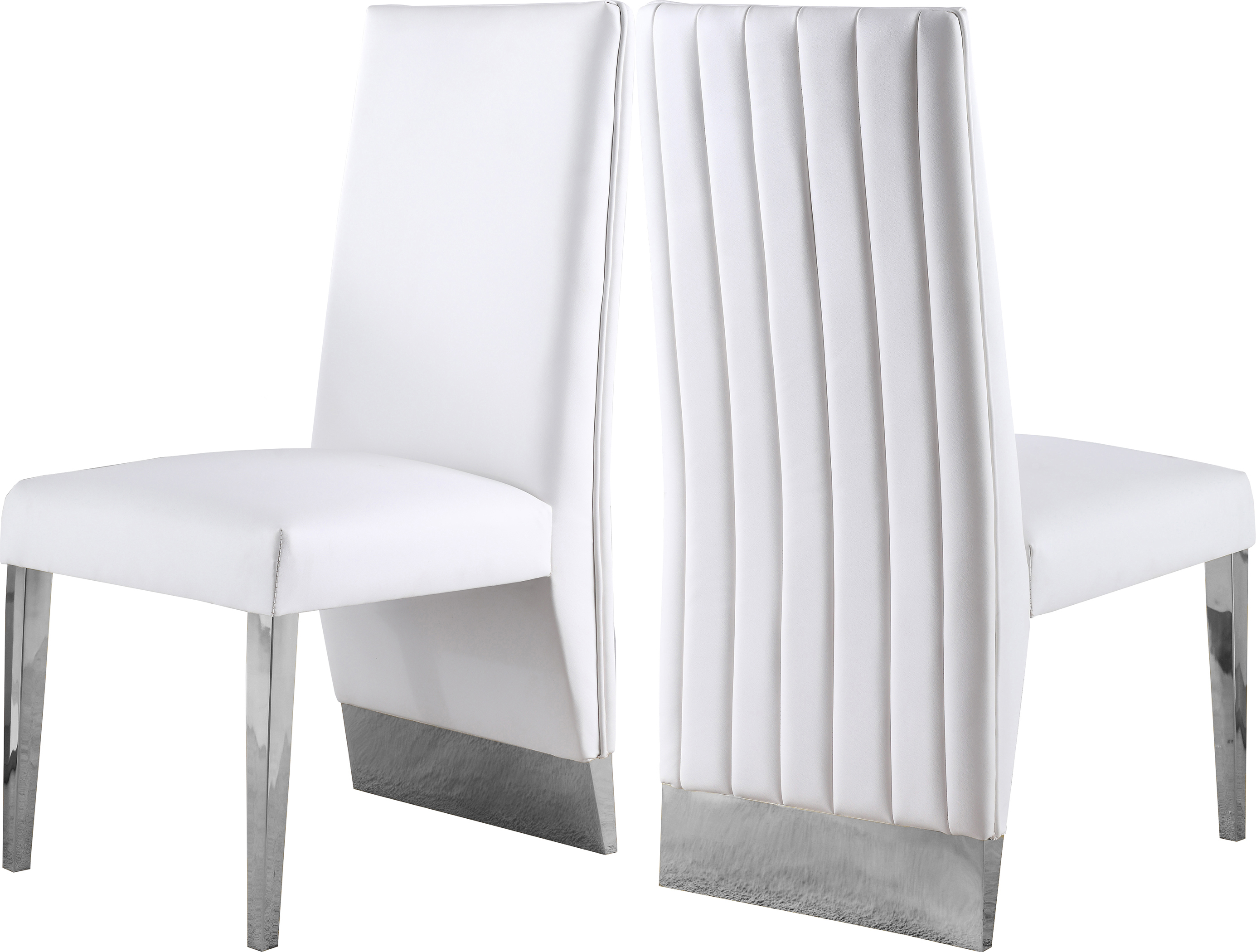2 Meridian Furniture Porsha White Vegan Leather Chrome Dining Chairs