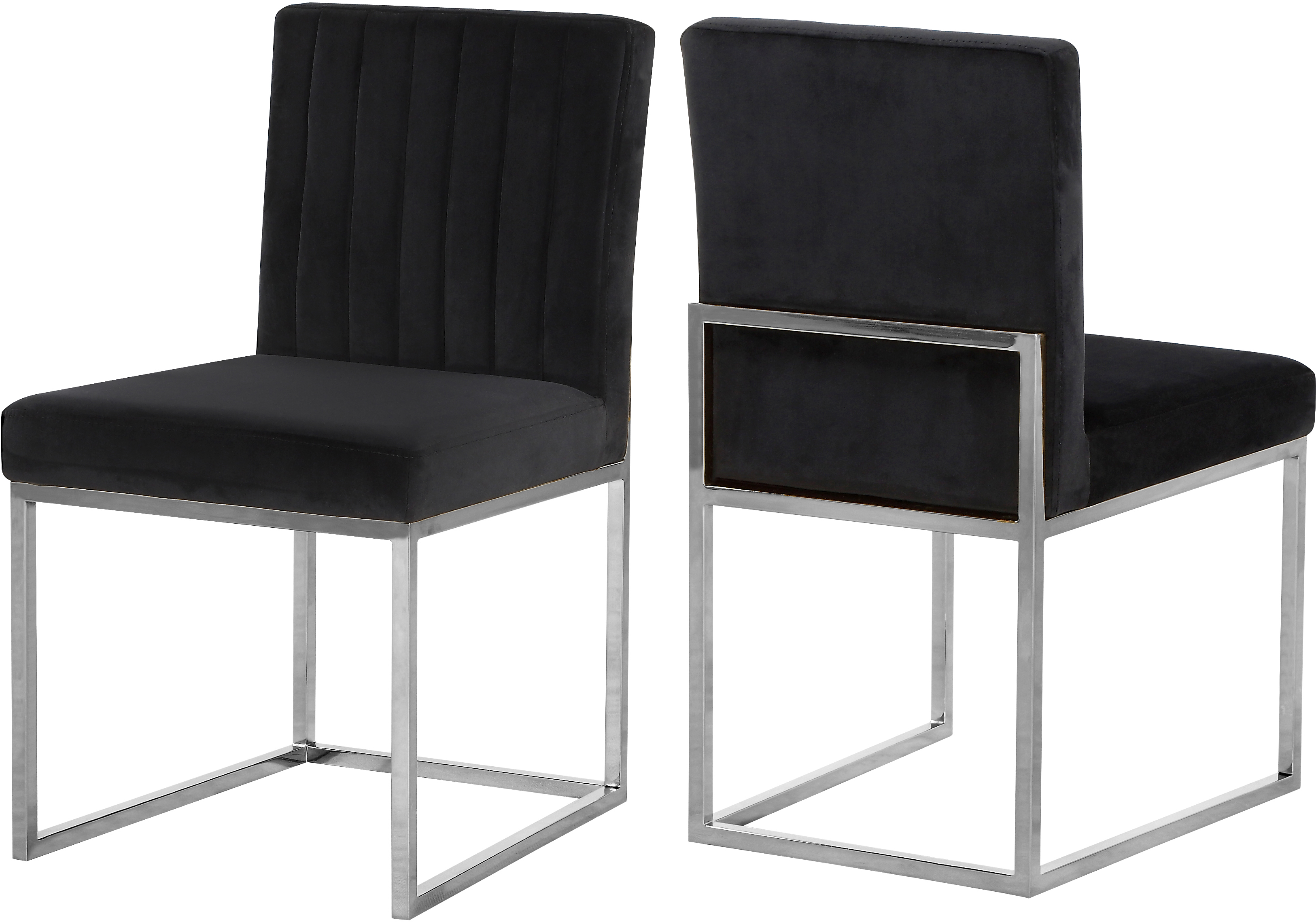 Design Edge Raymond Terrace 2  Black Velvet Chrome Base Dining Chairs