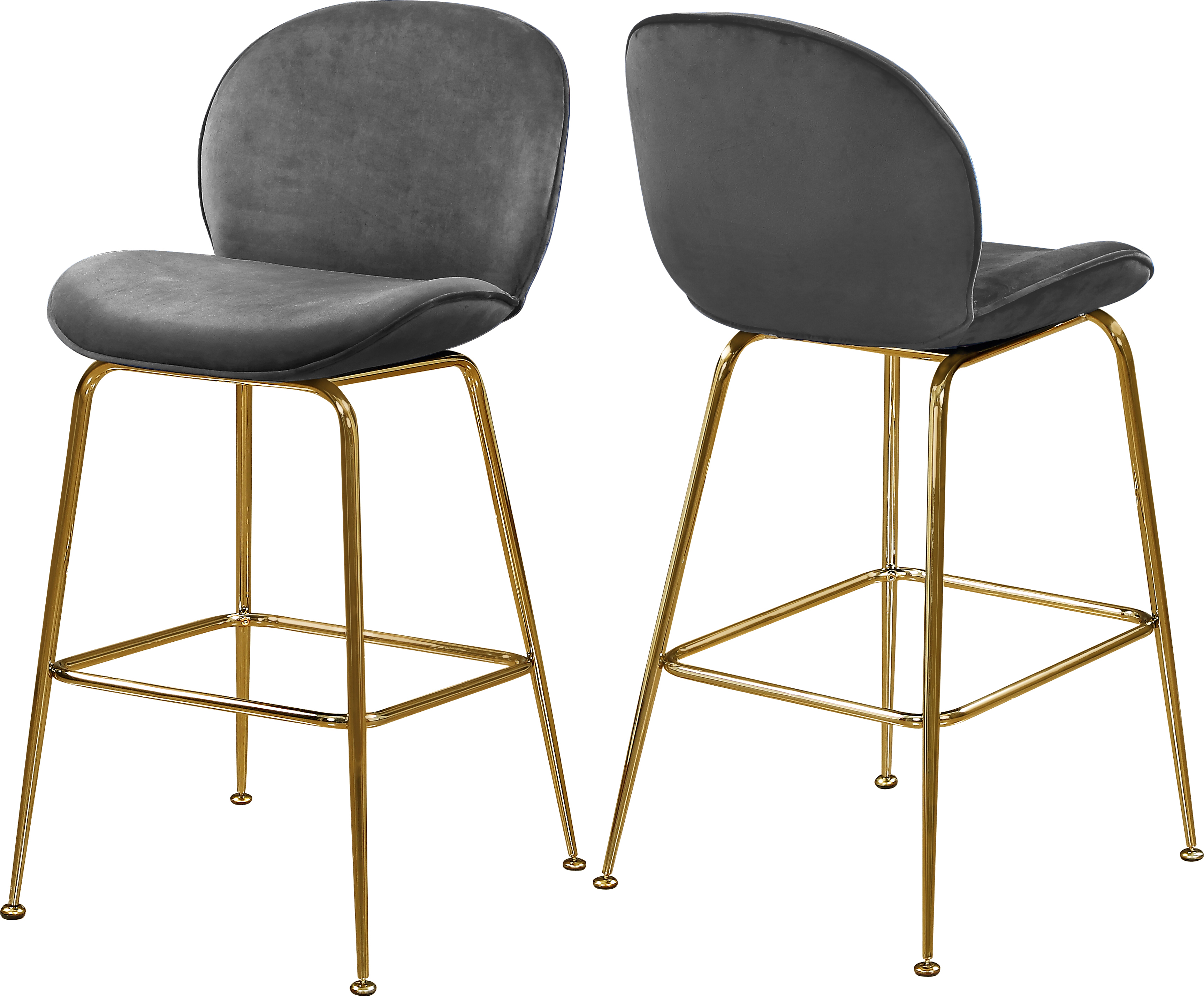 2 Meridian Furniture Paris Grey Velvet Gold Counter Height Stools