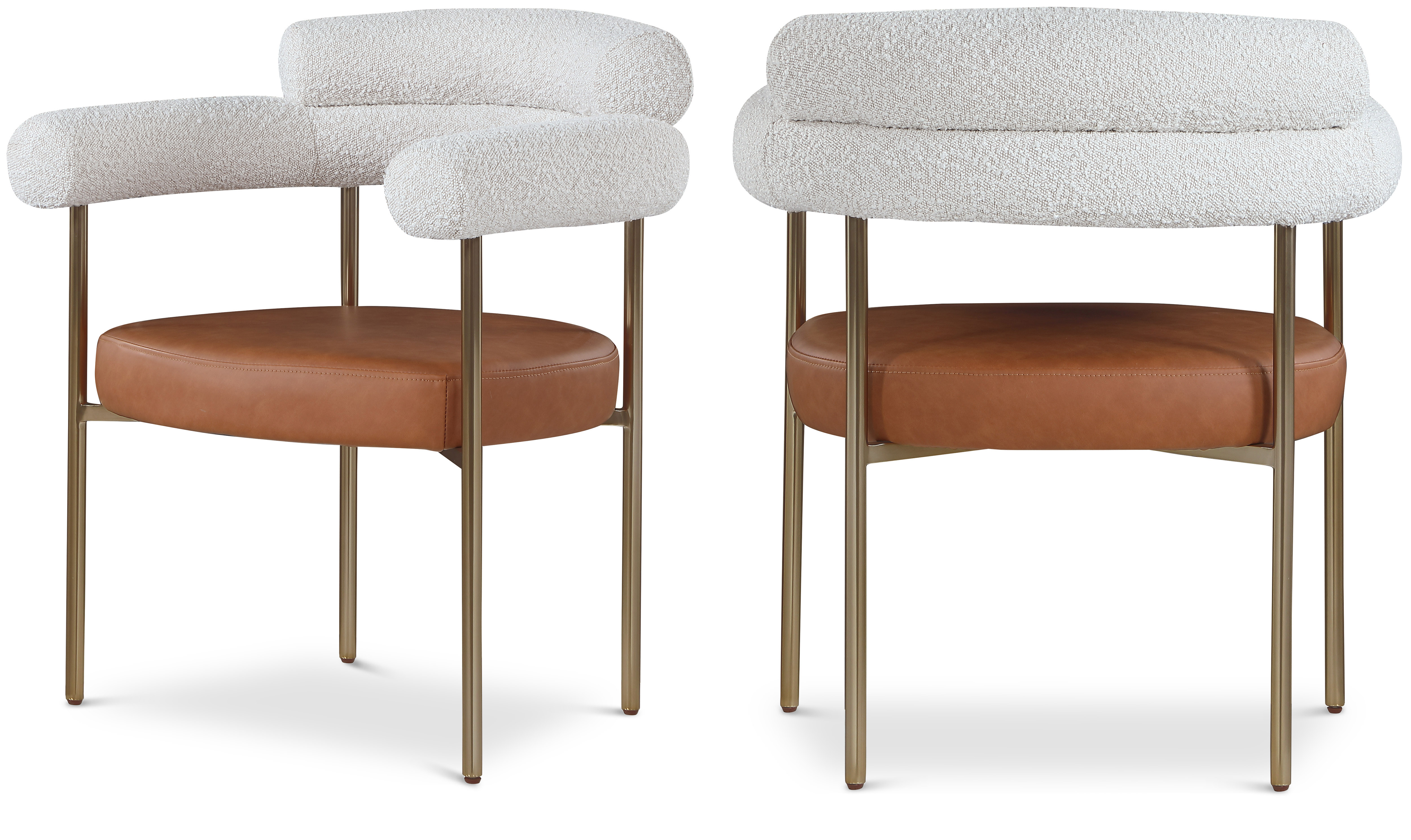 2 Meridian Furniture Blake Cognac Vegan Leather Cream Brushed Brass Dining ...