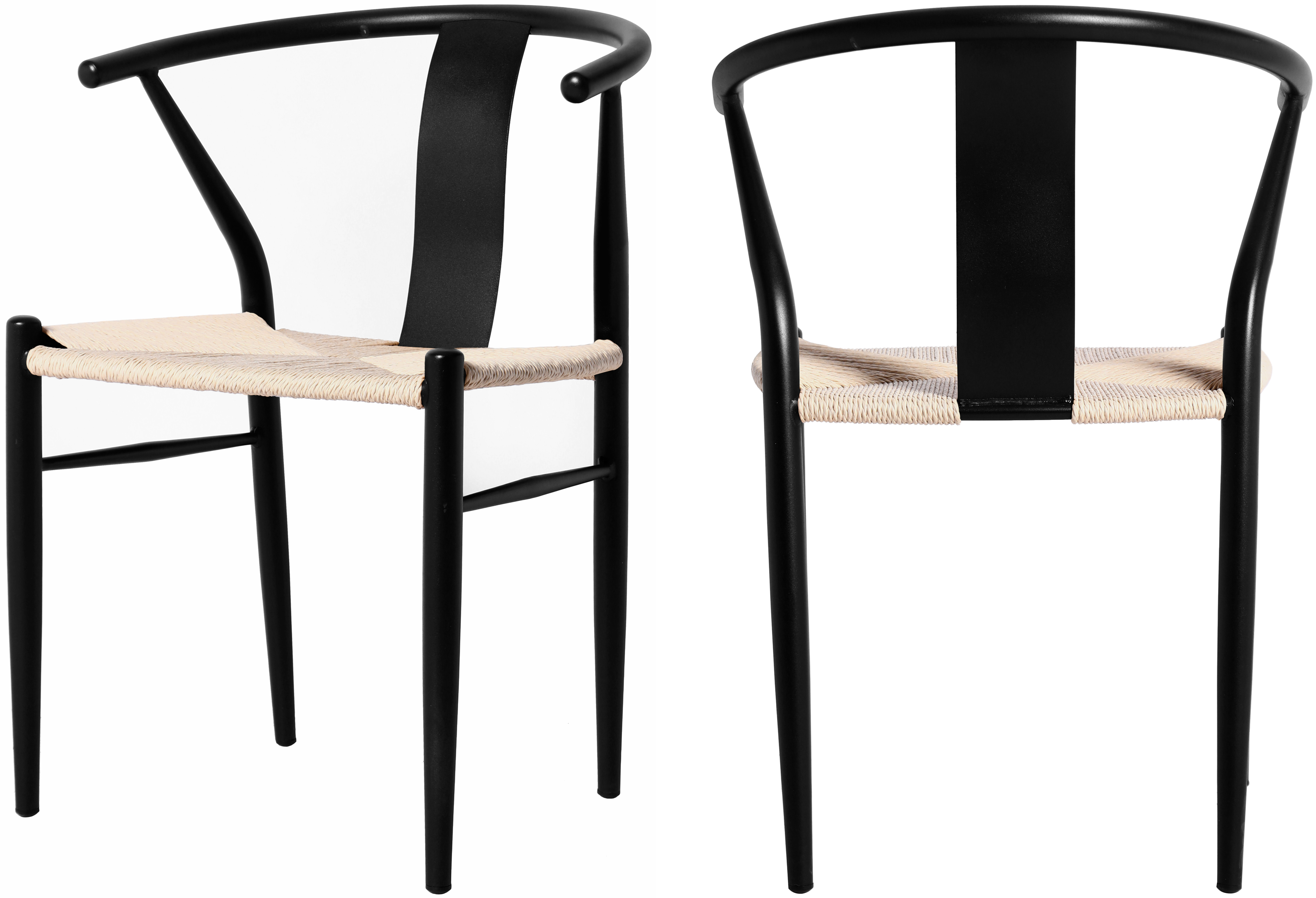 2 Meridian Furniture Beck Black Beige Rope Dining Chairs