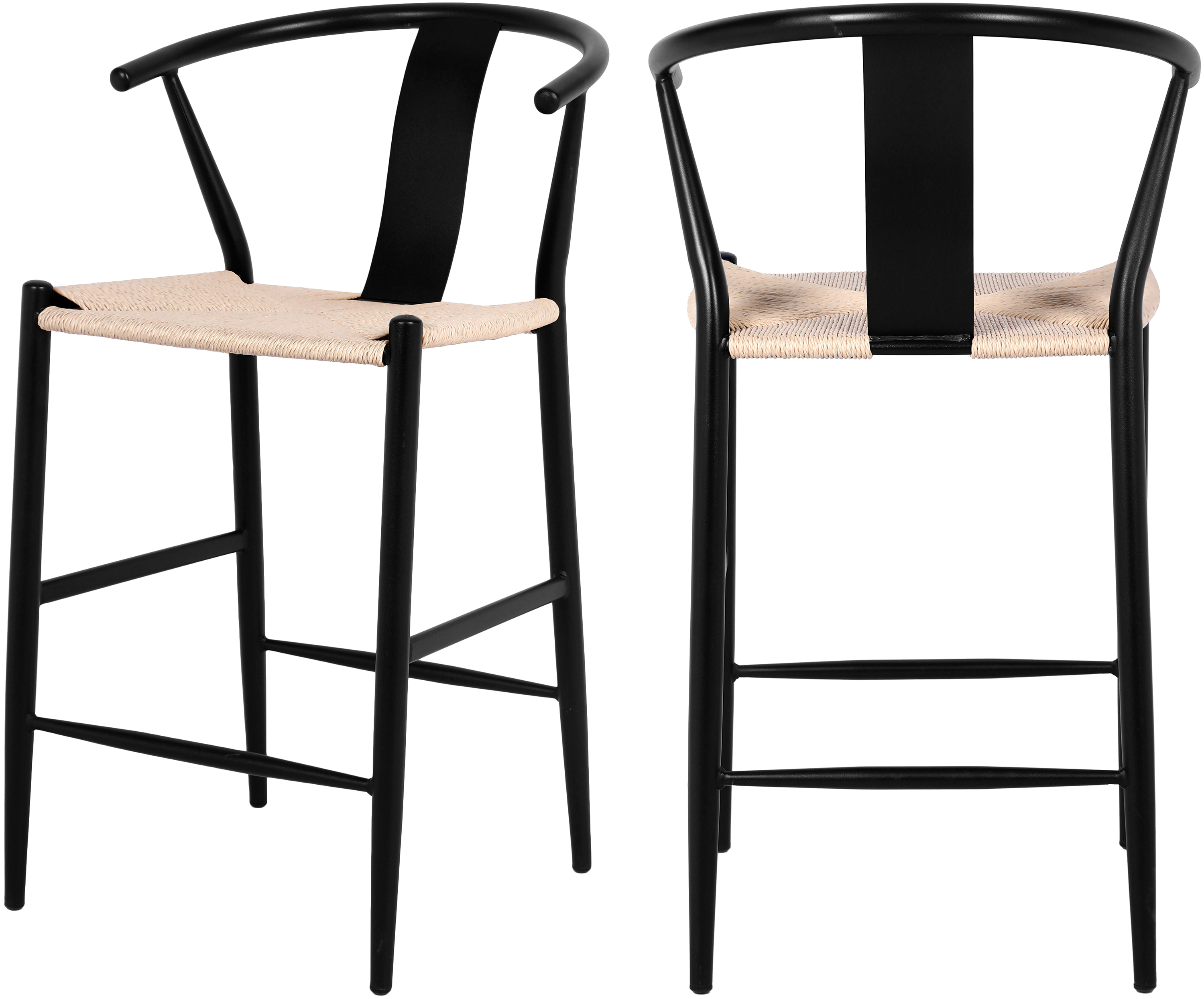 2 Meridian Furniture Beck Black Beige Rope Stools