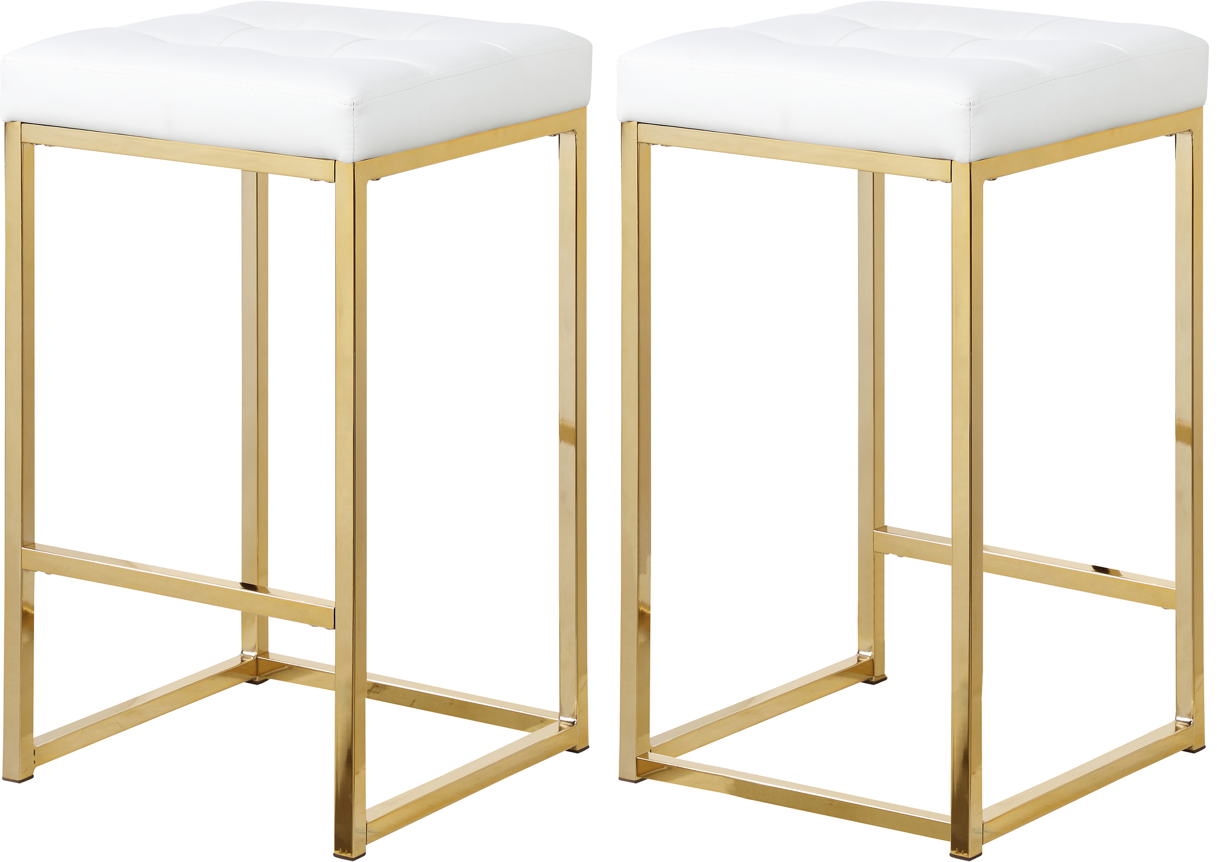 2 Meridian Furniture Nicola White Vegan Leather Gold Counter Height Stools