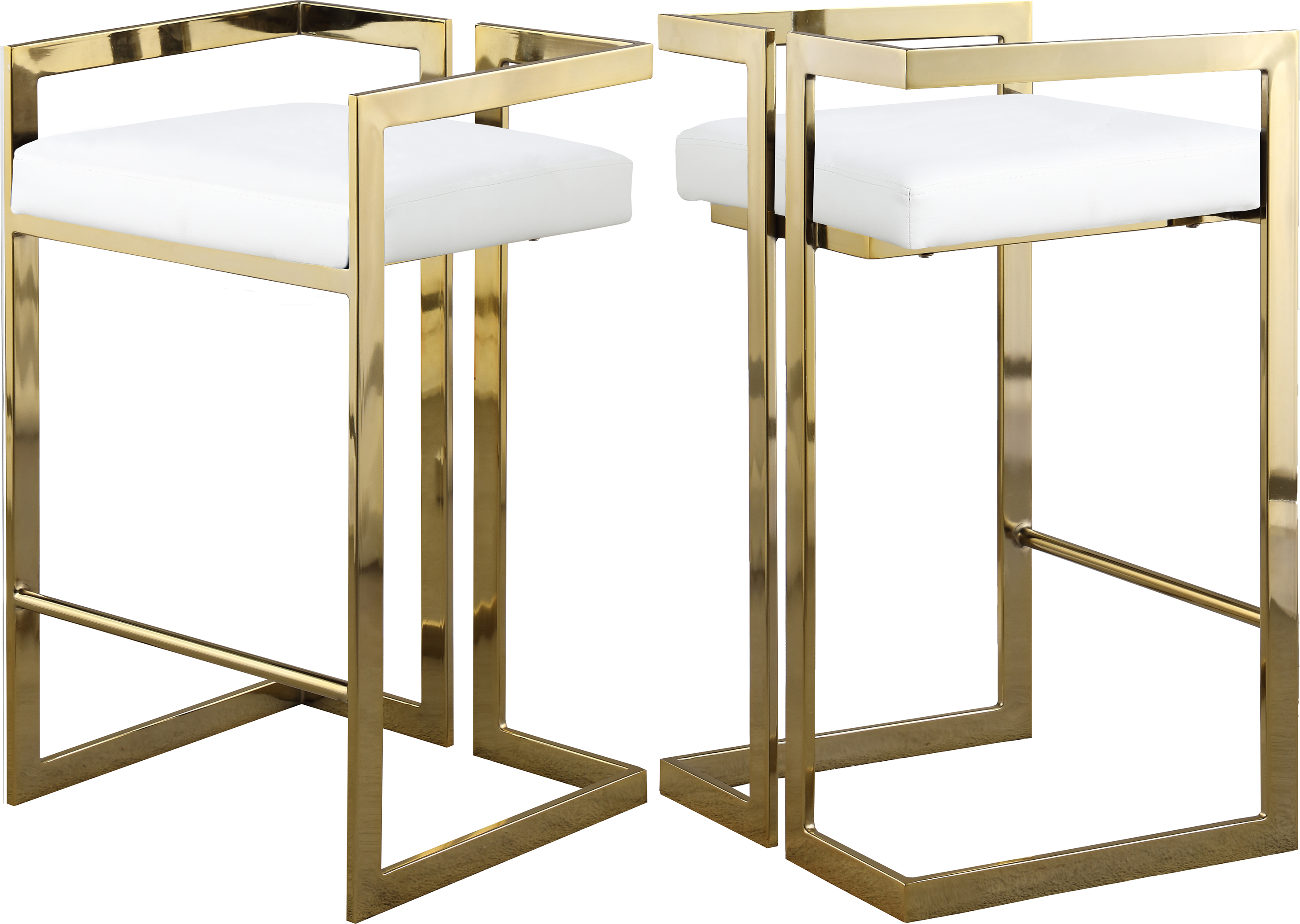2 Meridian Furniture Ezra White Vegan Leather Gold Counter Height Stools