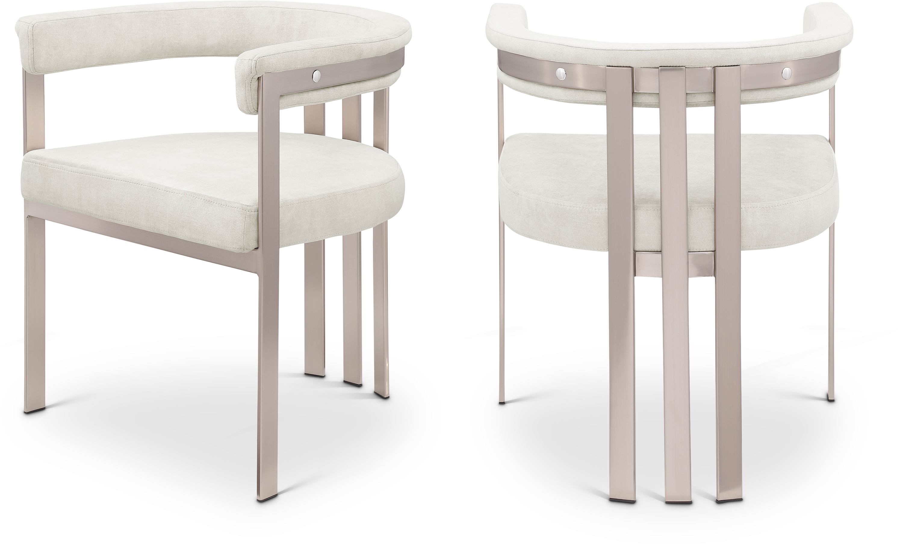 2 Meridian Furniture Marcello Stone Velvet Brushed Silver Dining Chairs