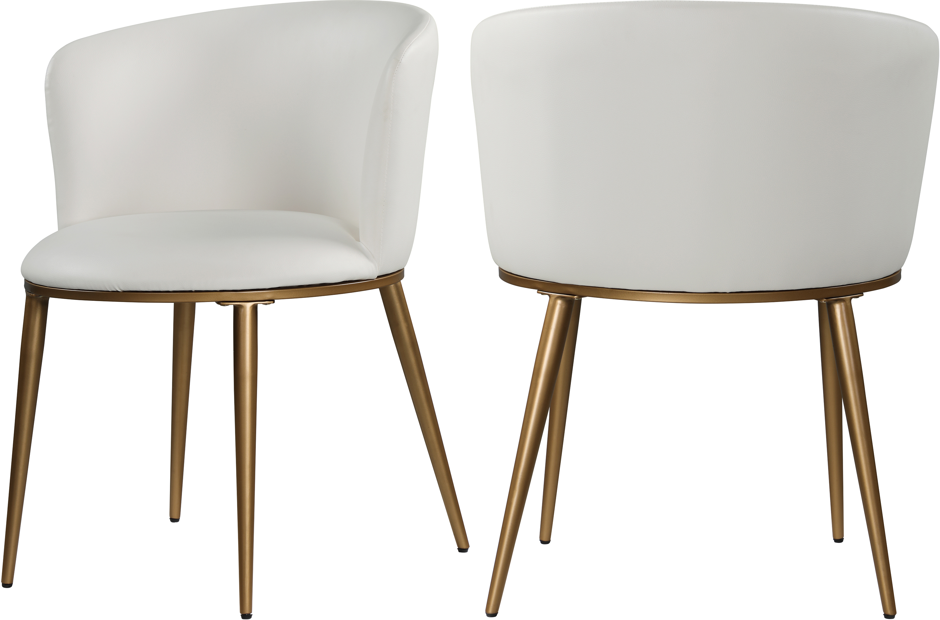 2 Meridian Furniture Skylar White Vegan Leather Gold Dining Chairs