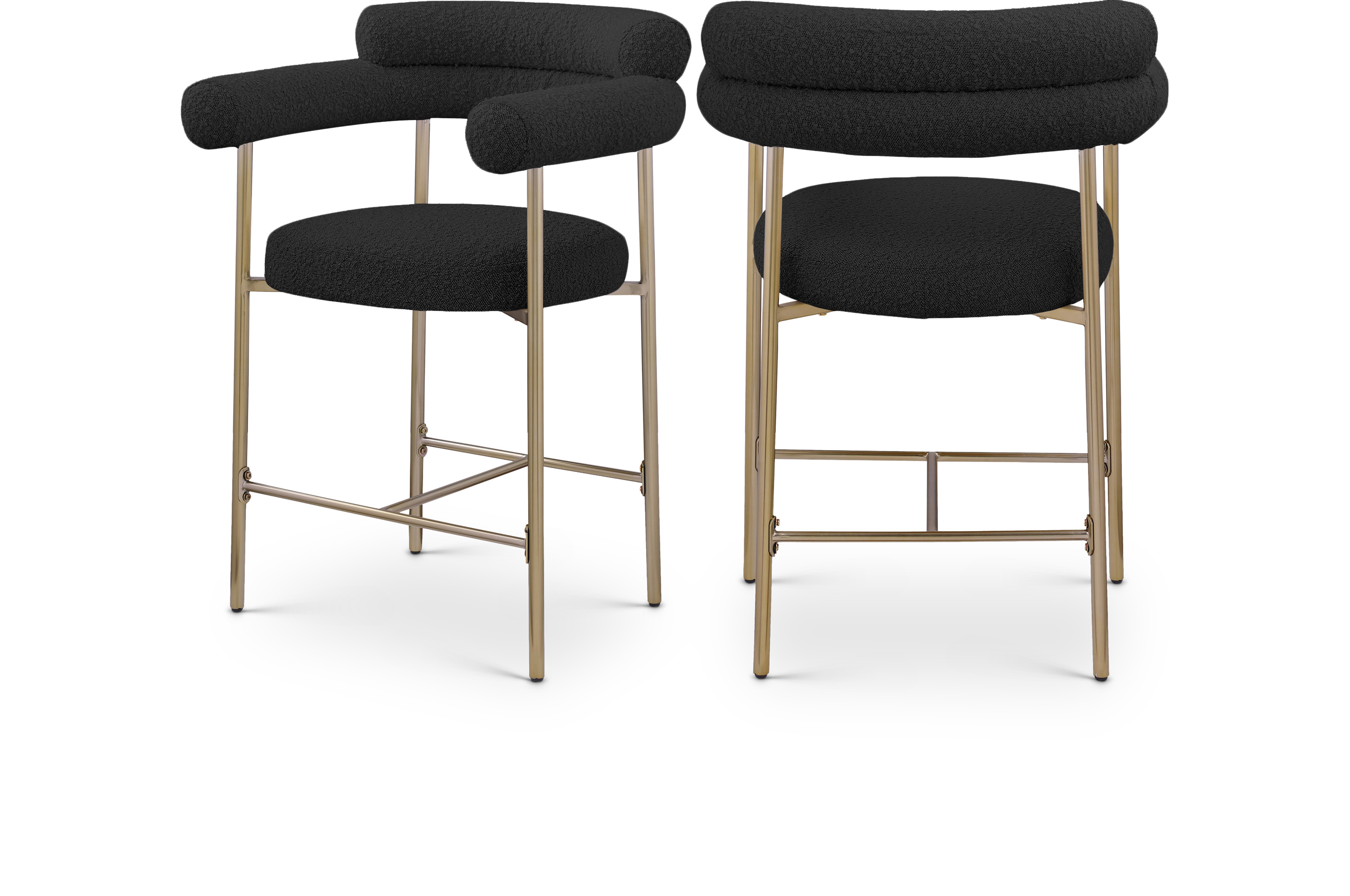 2 Meridian Furniture Blake Gold Black Boucle Fabric Counter Stools