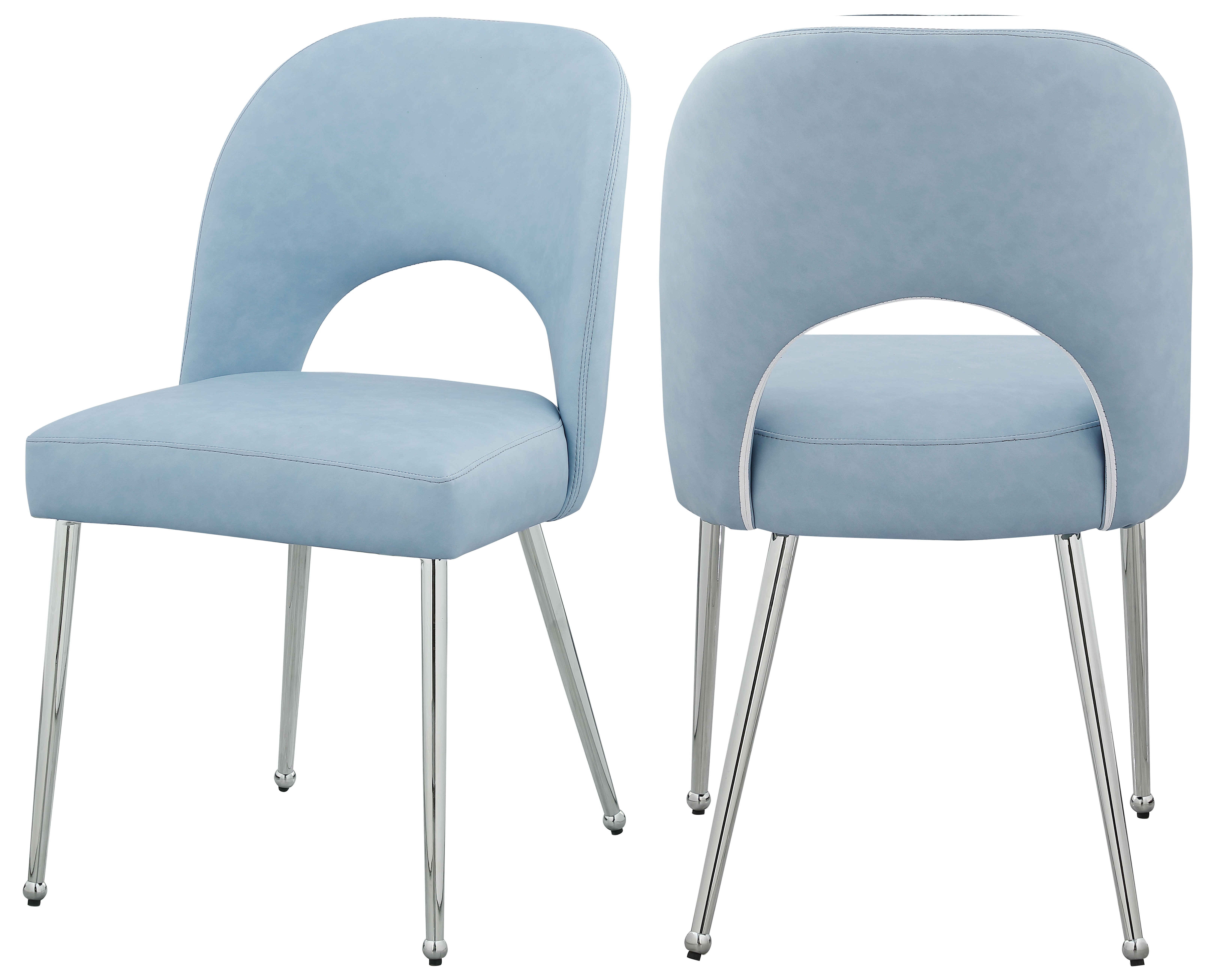 2 Meridian Furniture Logan Light Blue Vegan Leather Dining Chairs