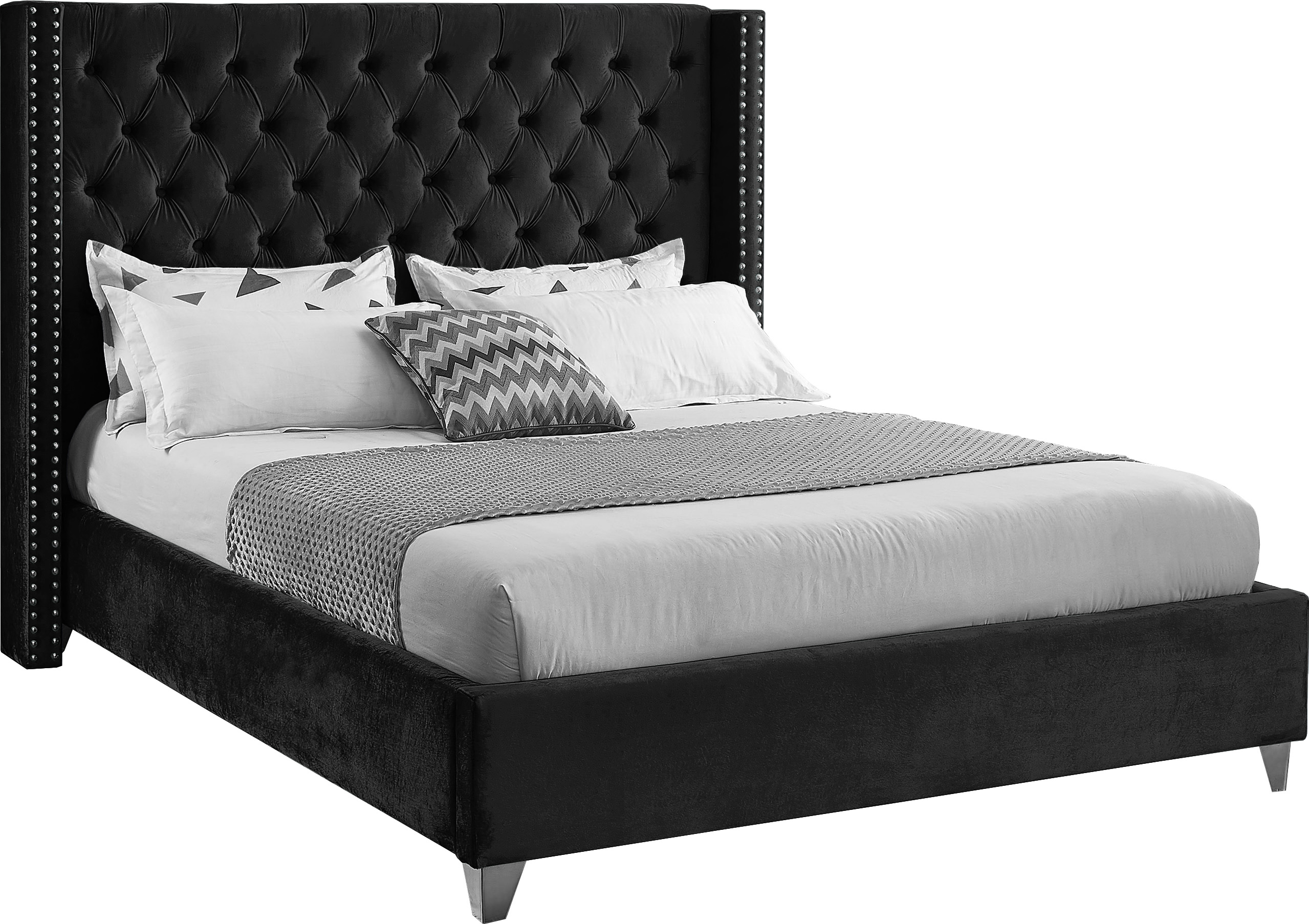 Meridian Furniture Aiden Black Velvet Queen Bed