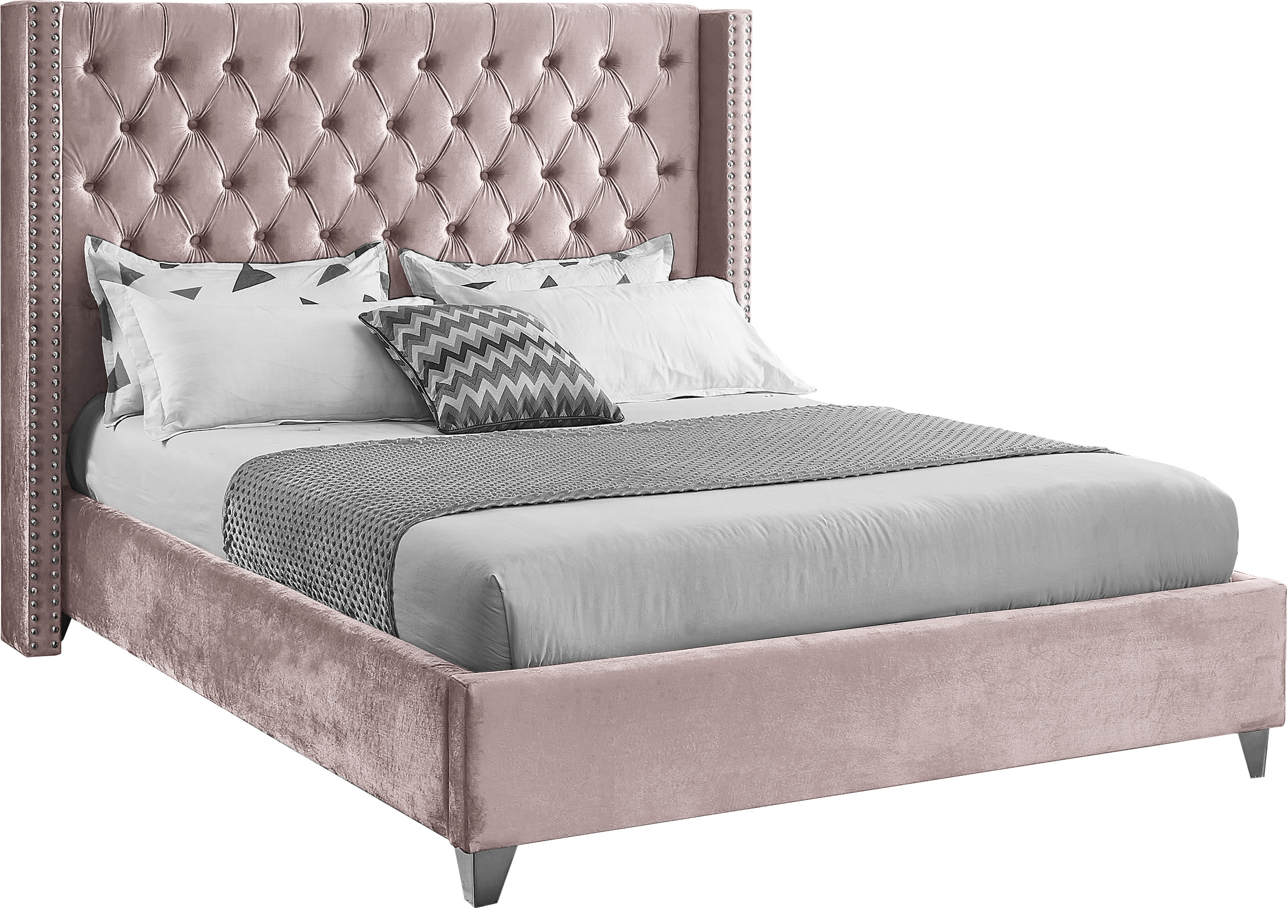 Meridian Furniture Aiden Pink Velvet Full Bed