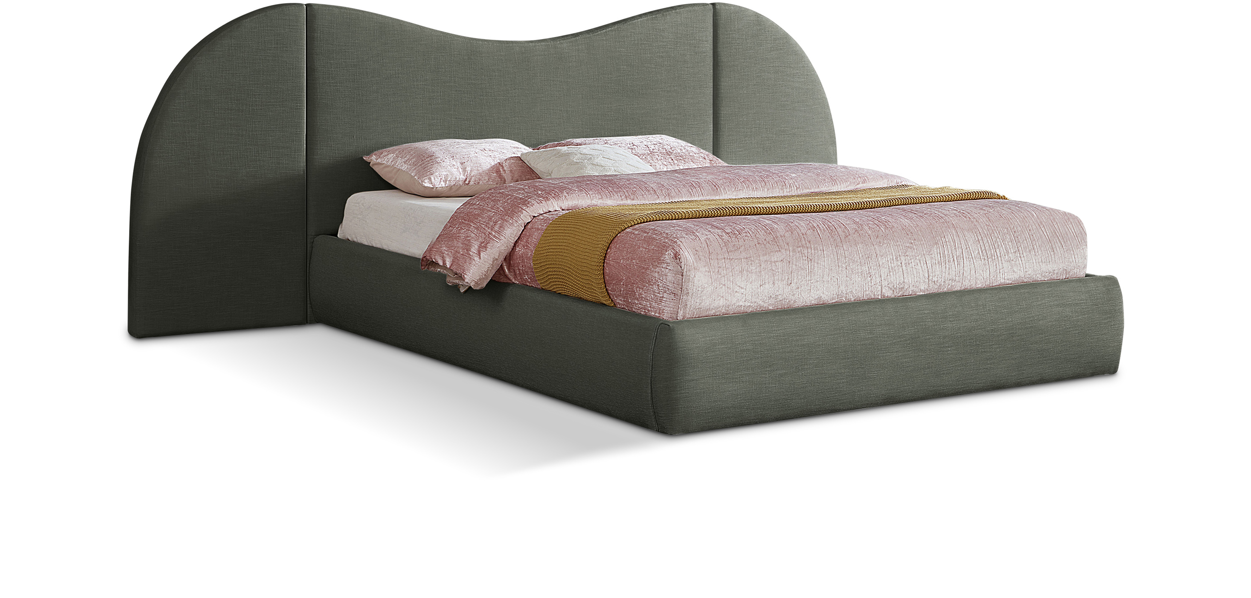 Meridian Furniture Everest Olive Green Linen Textured Fabric Queen Platform...