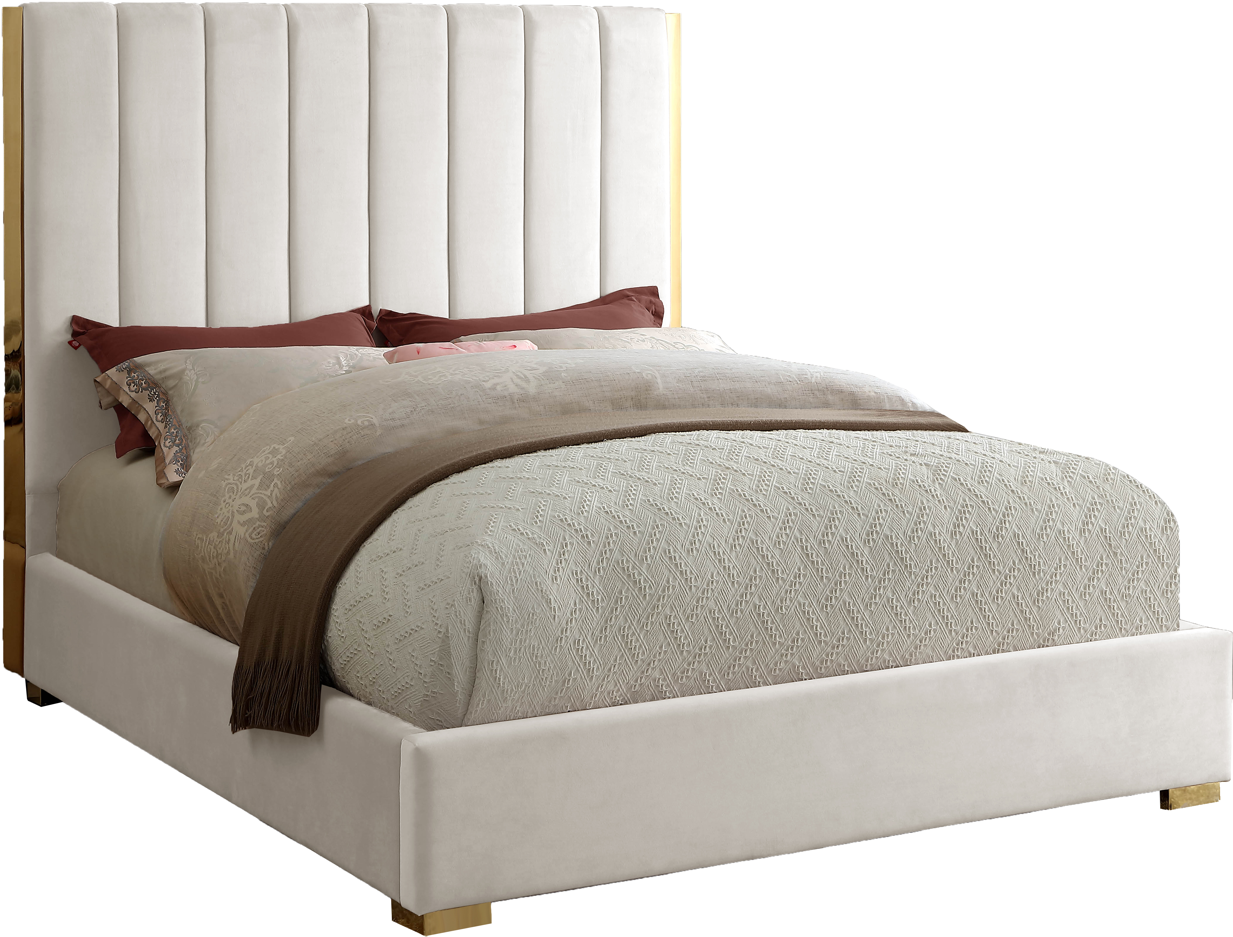 Meridian Furniture Becca Cream Velvet Queen Bed