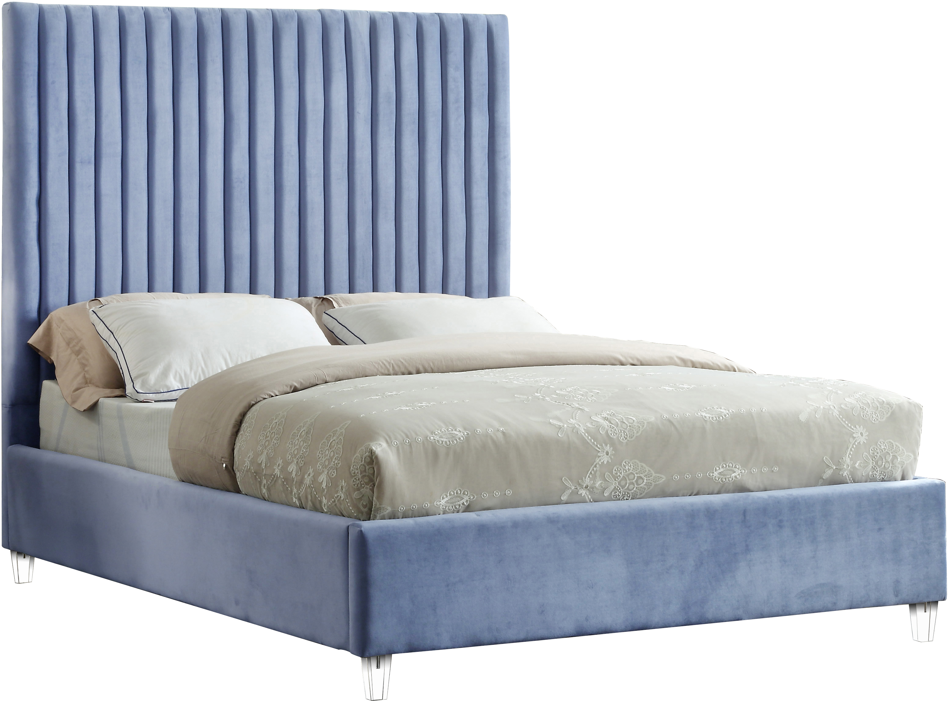 Meridian Furniture Candace Sky Blue Velvet Queen Bed