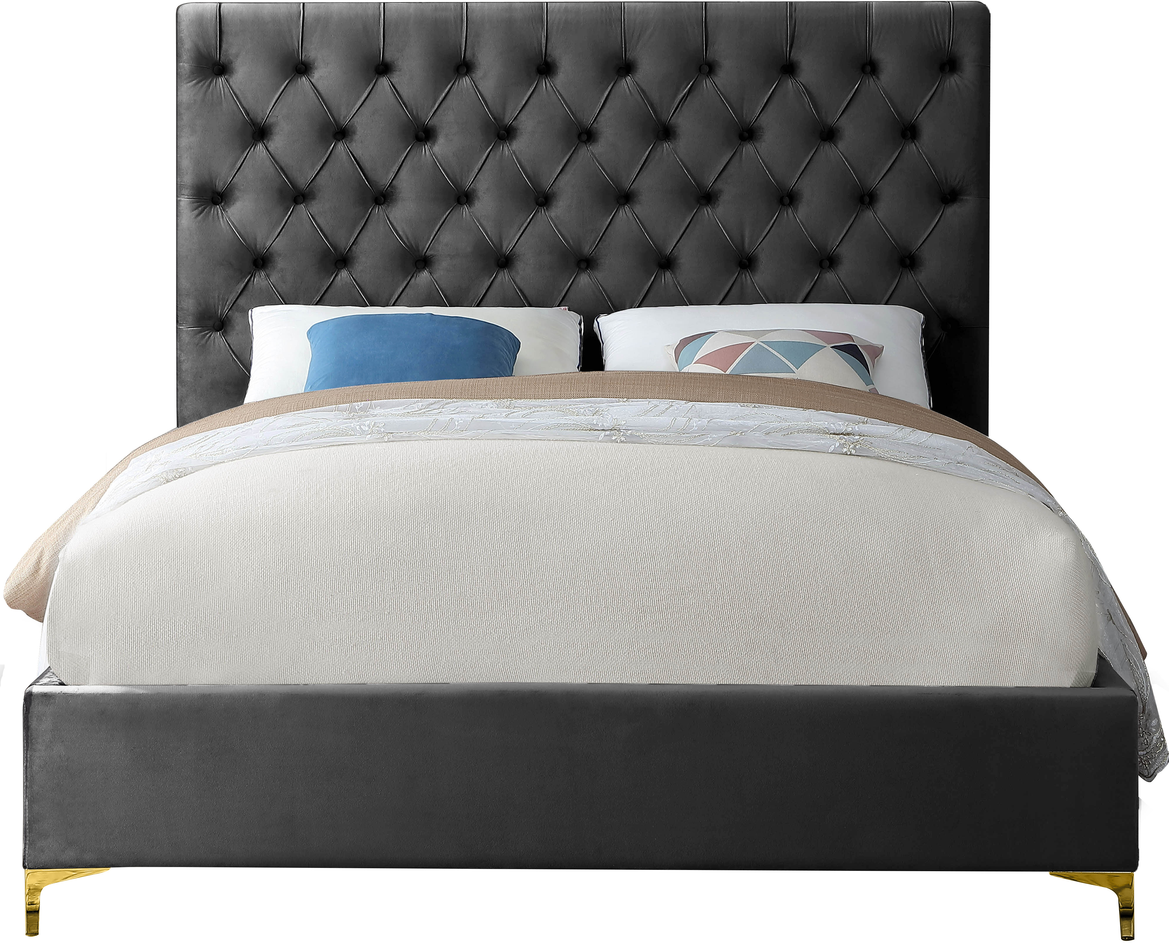 Design Edge Narooma  Grey Velvet Queen Bed