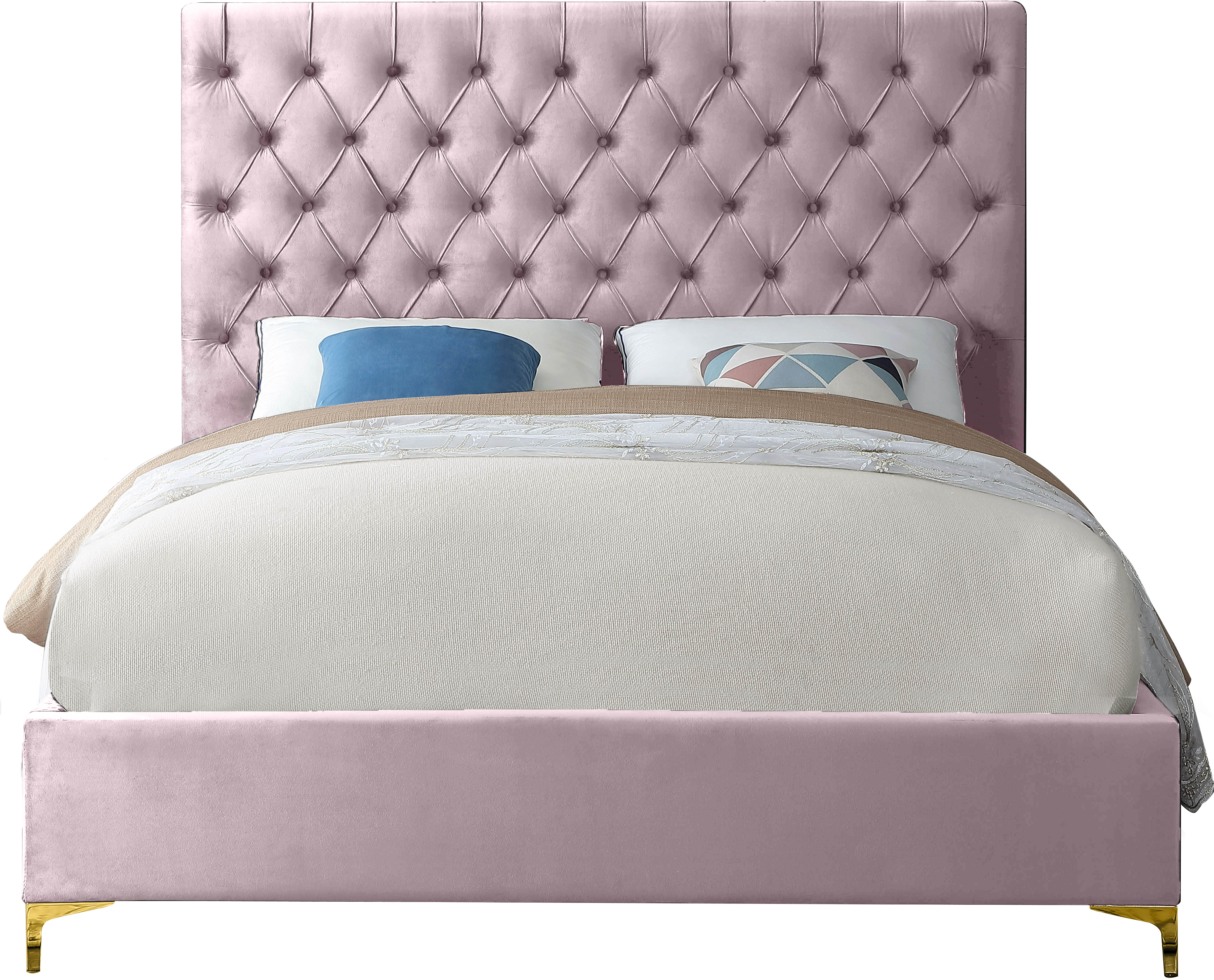 Design Edge Narooma  Pink Velvet Queen Bed